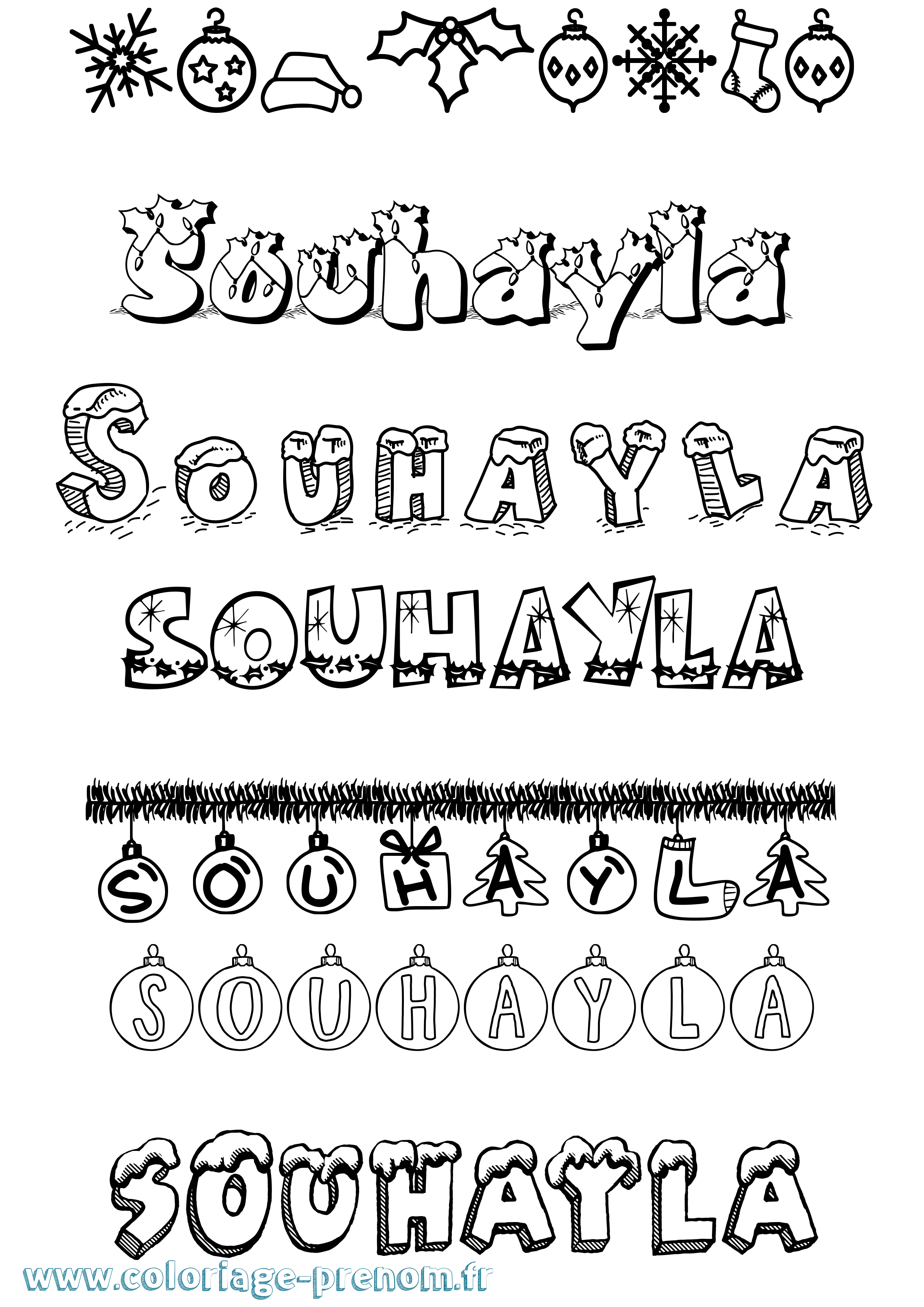 Coloriage Souhayla Noël Coloriage prénom Souhayla Noël