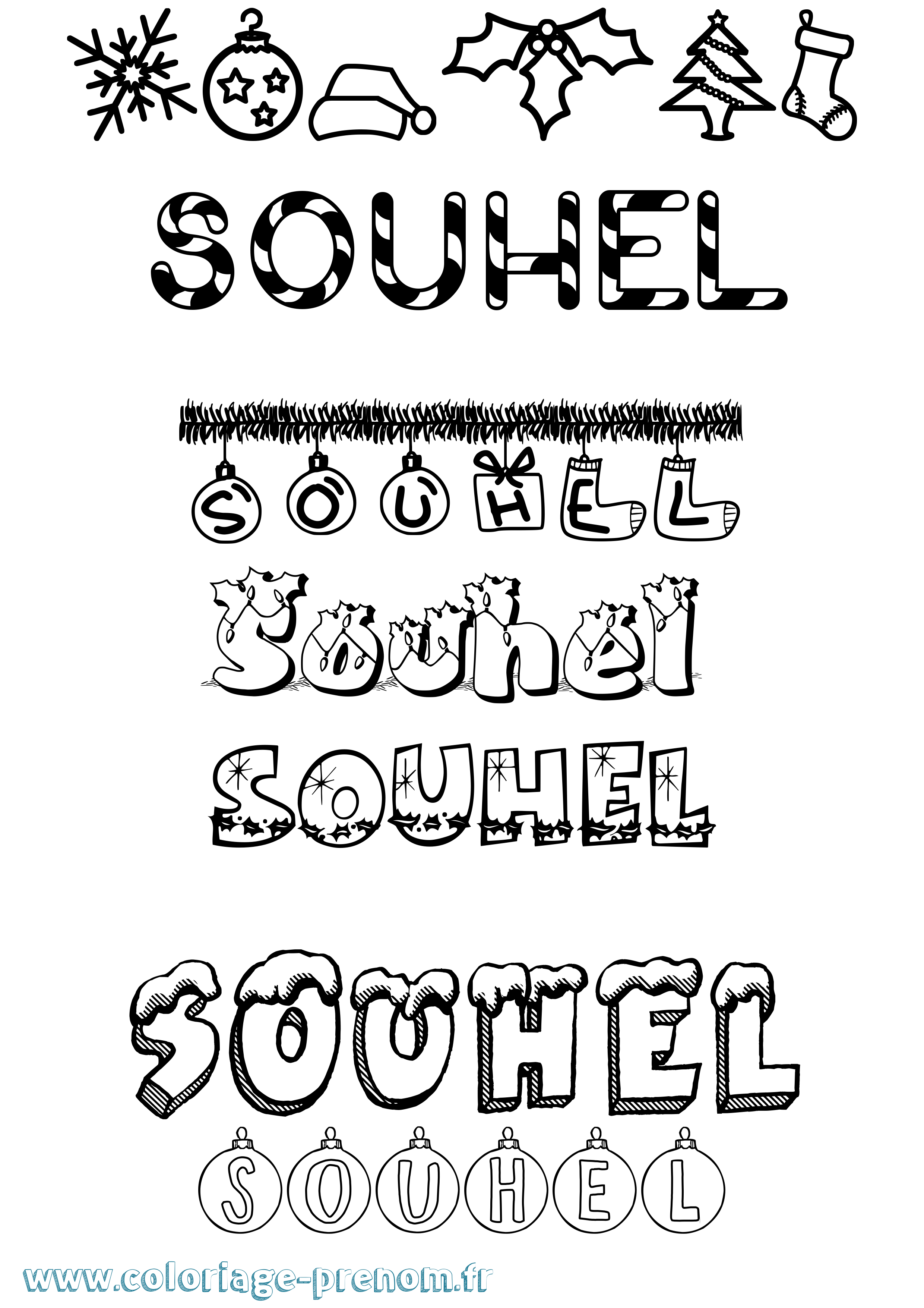 Coloriage Souhel Noël Coloriage prénom Souhel Noël