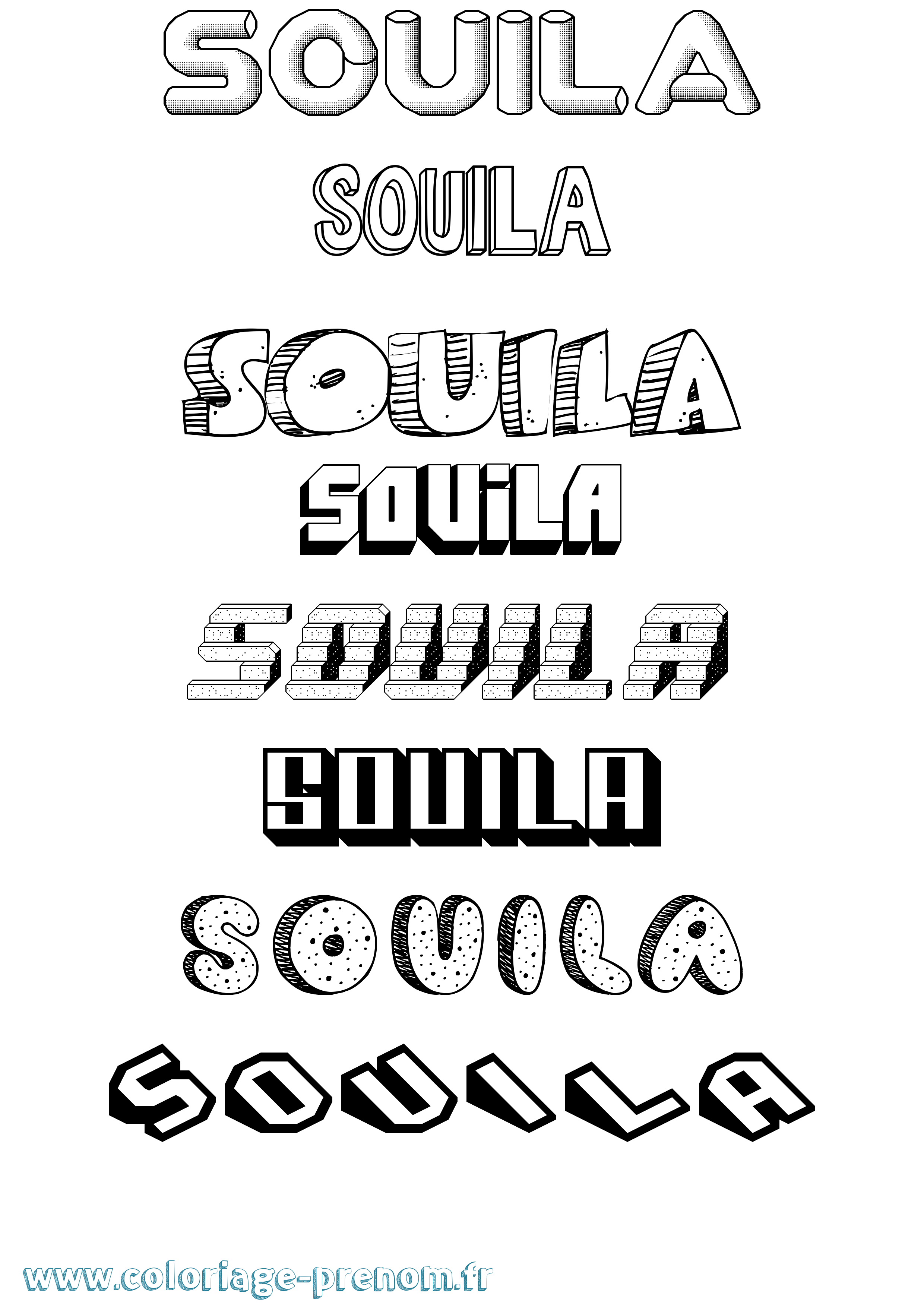 Coloriage Souila Effet 3D Coloriage prénom Souila Effet 3D