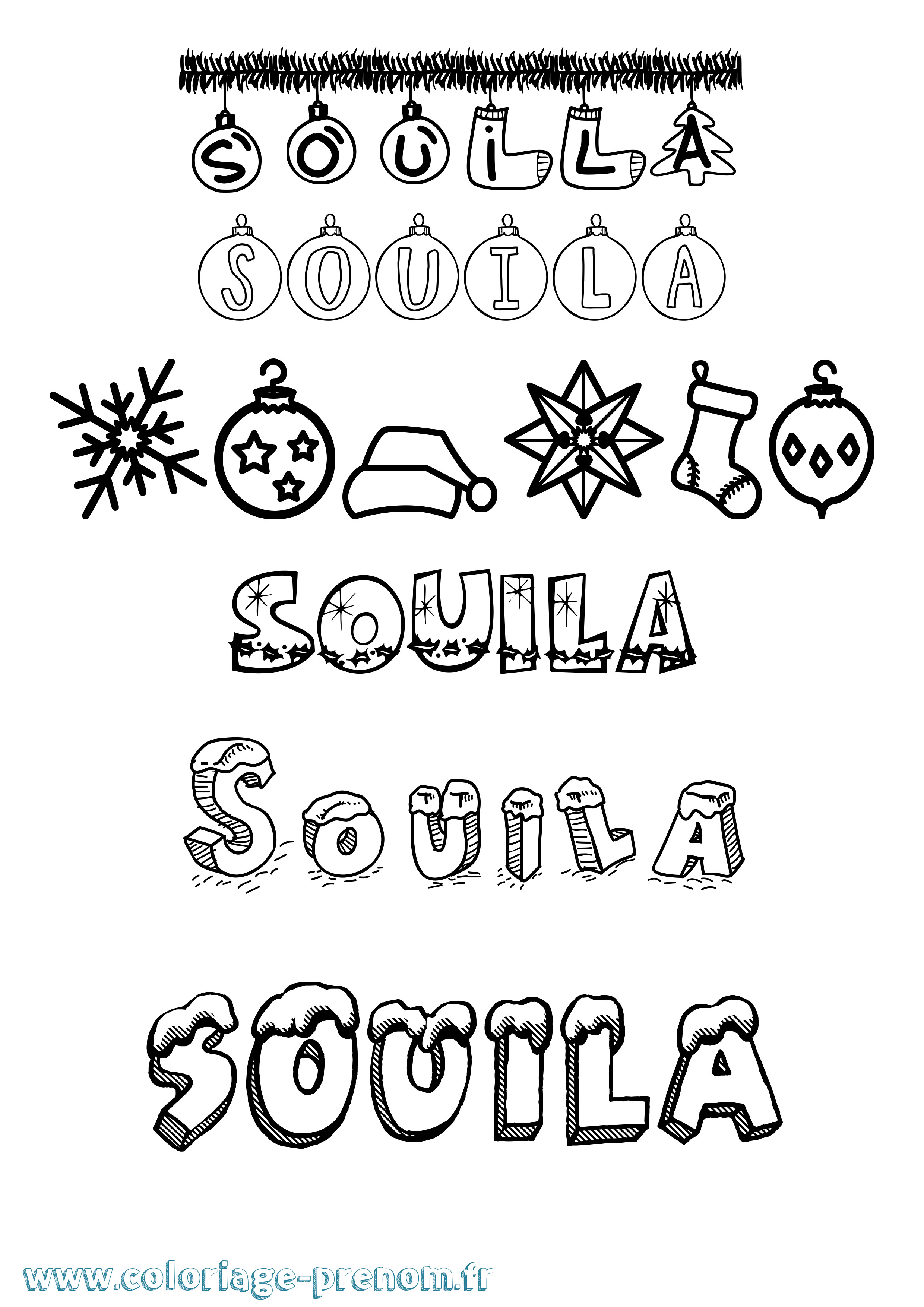 Coloriage Souila Noël Coloriage prénom Souila Noël