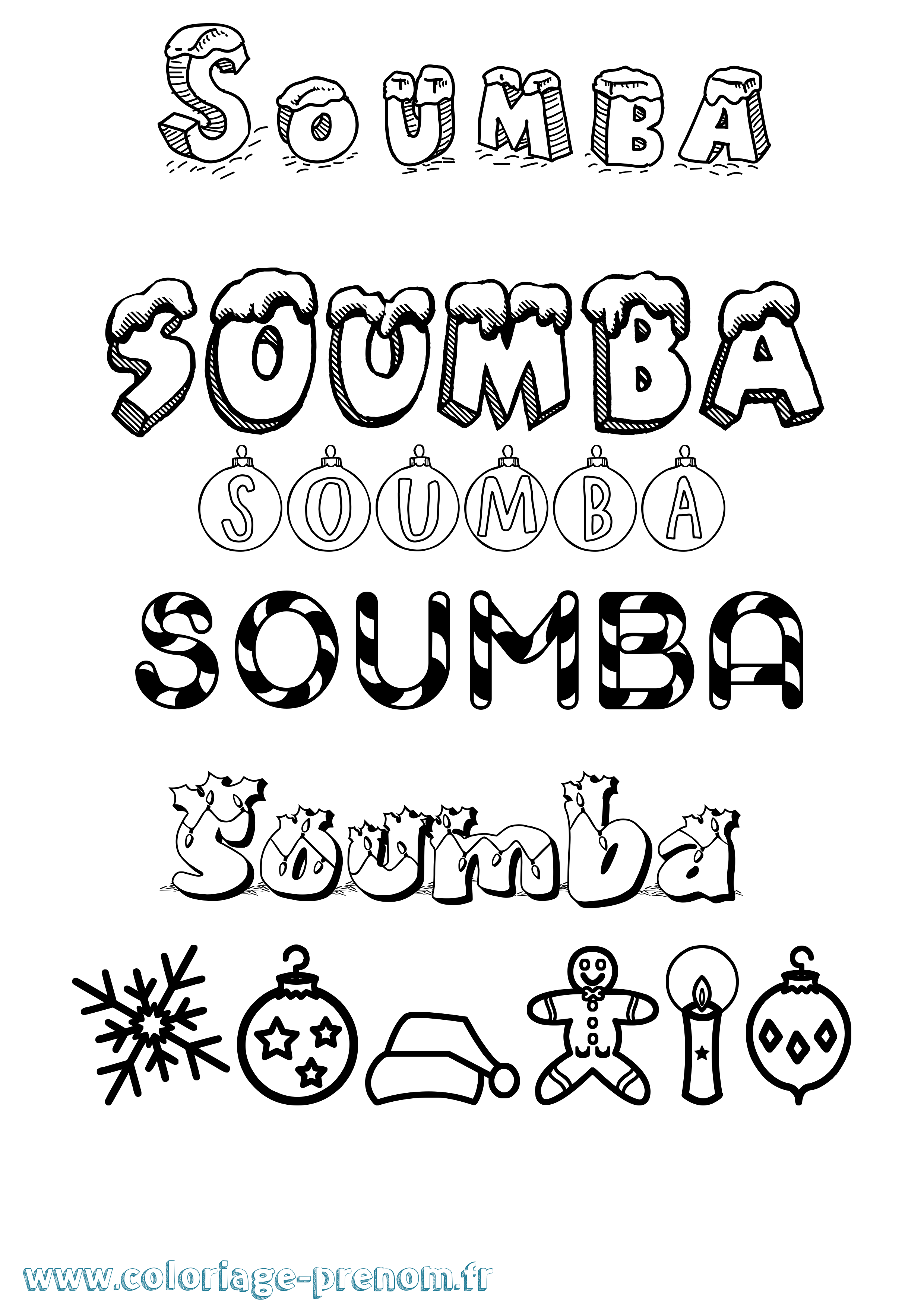 Coloriage Soumba Noël Coloriage prénom Soumba Noël