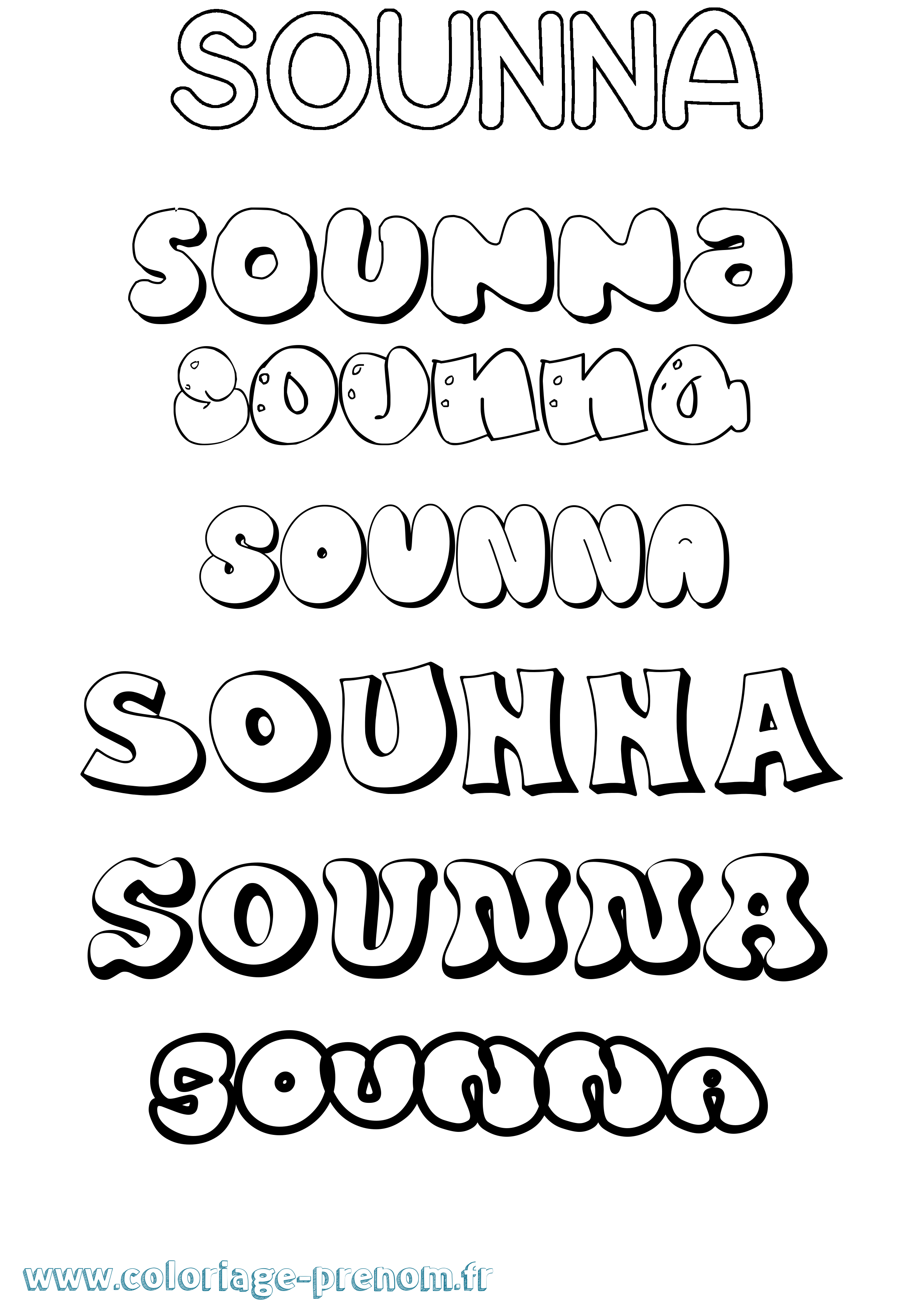 Coloriage Sounna Bubble Coloriage prénom Sounna Bubble