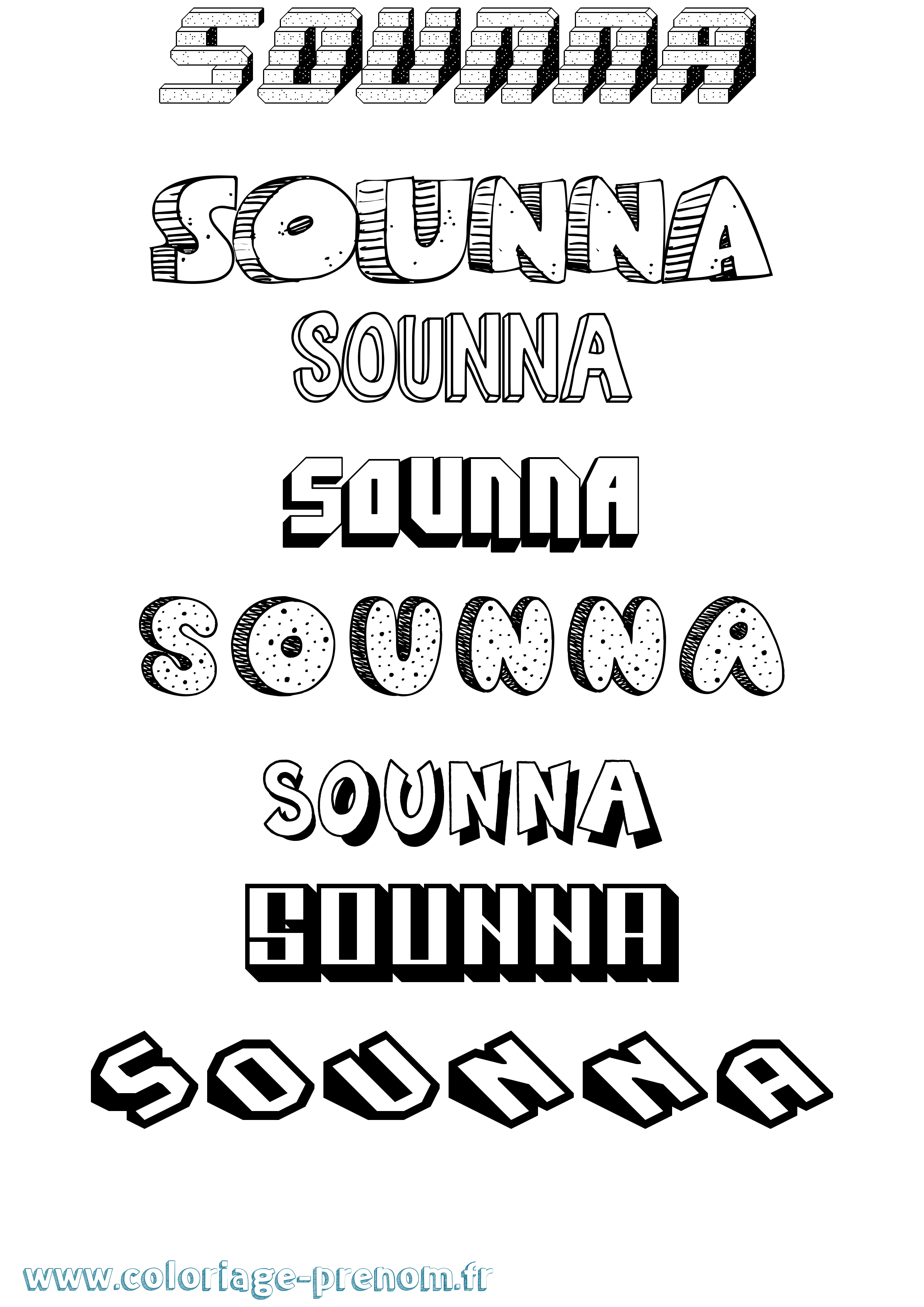 Coloriage Sounna Effet 3D Coloriage prénom Sounna Effet 3D