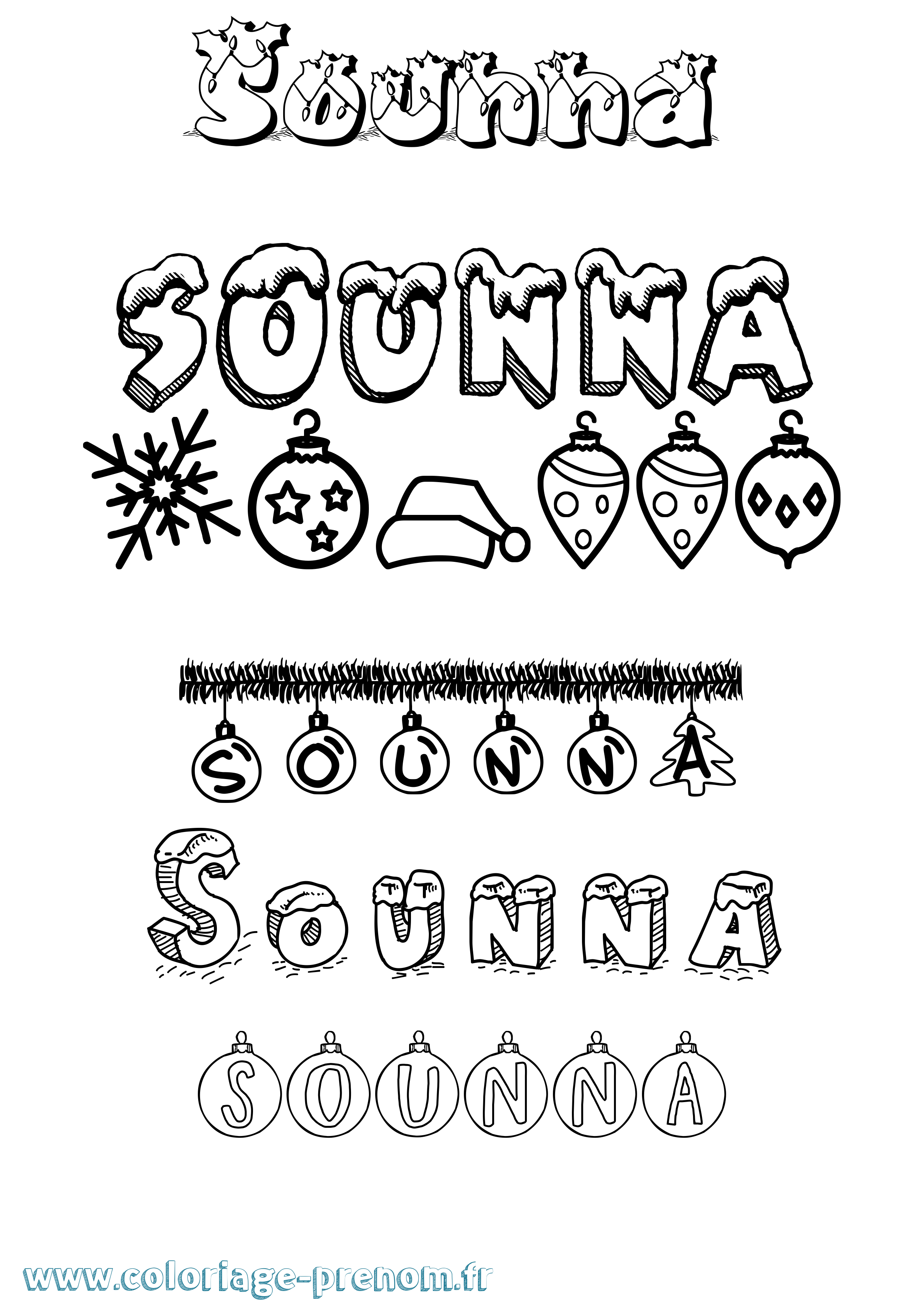 Coloriage Sounna Noël Coloriage prénom Sounna Noël