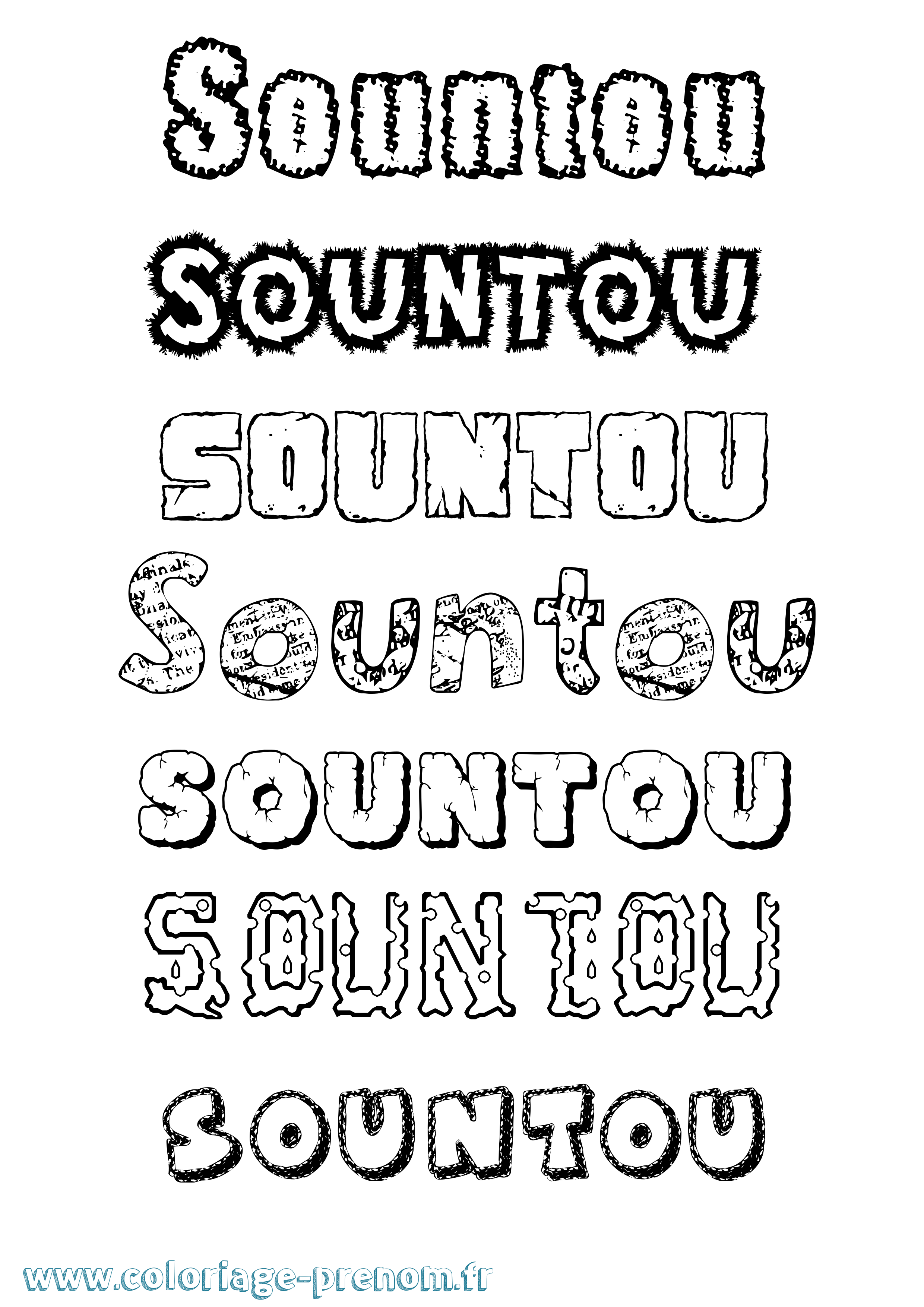 Coloriage Sountou Destructuré Coloriage prénom Sountou Destructuré