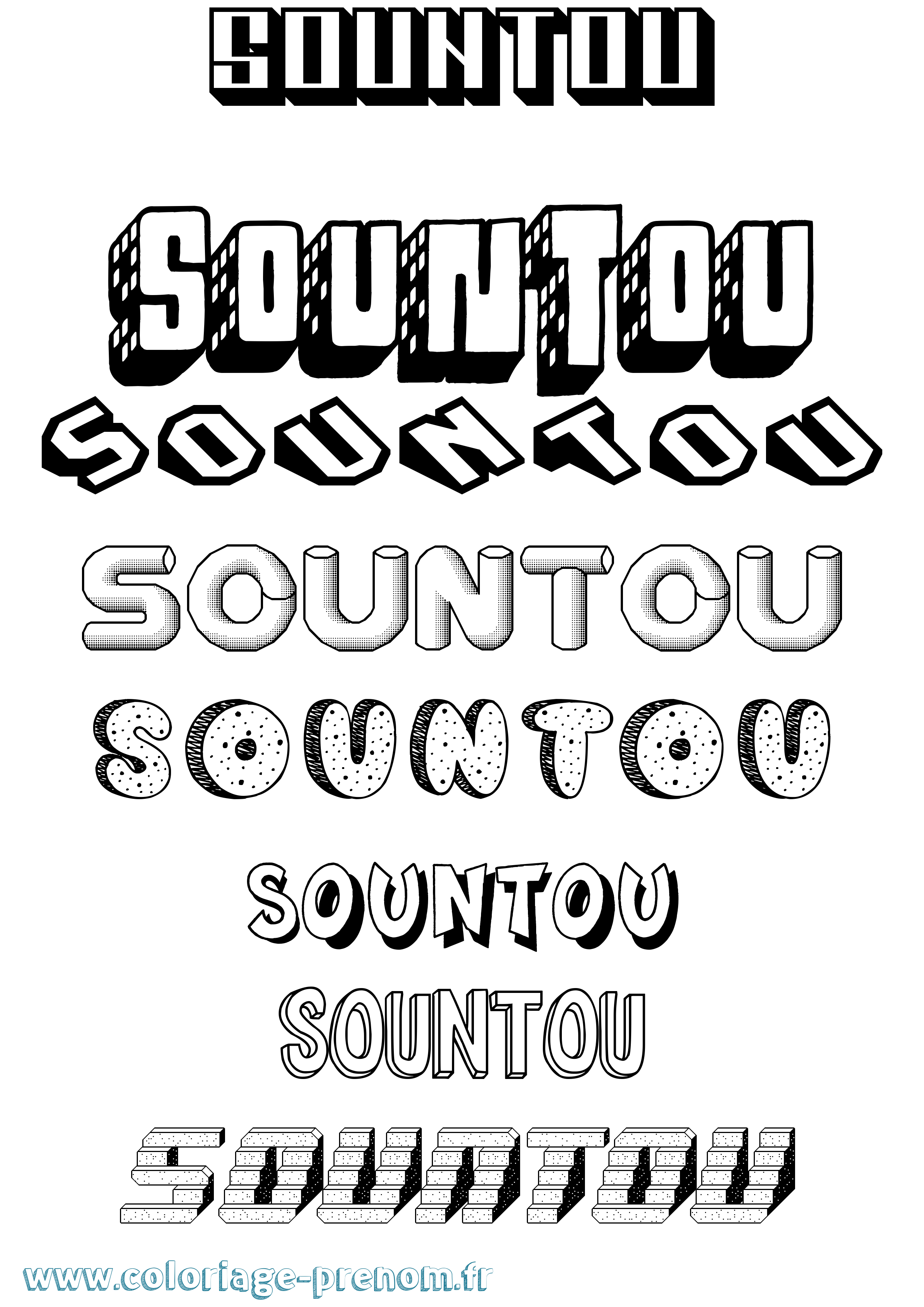 Coloriage Sountou Effet 3D Coloriage prénom Sountou Effet 3D