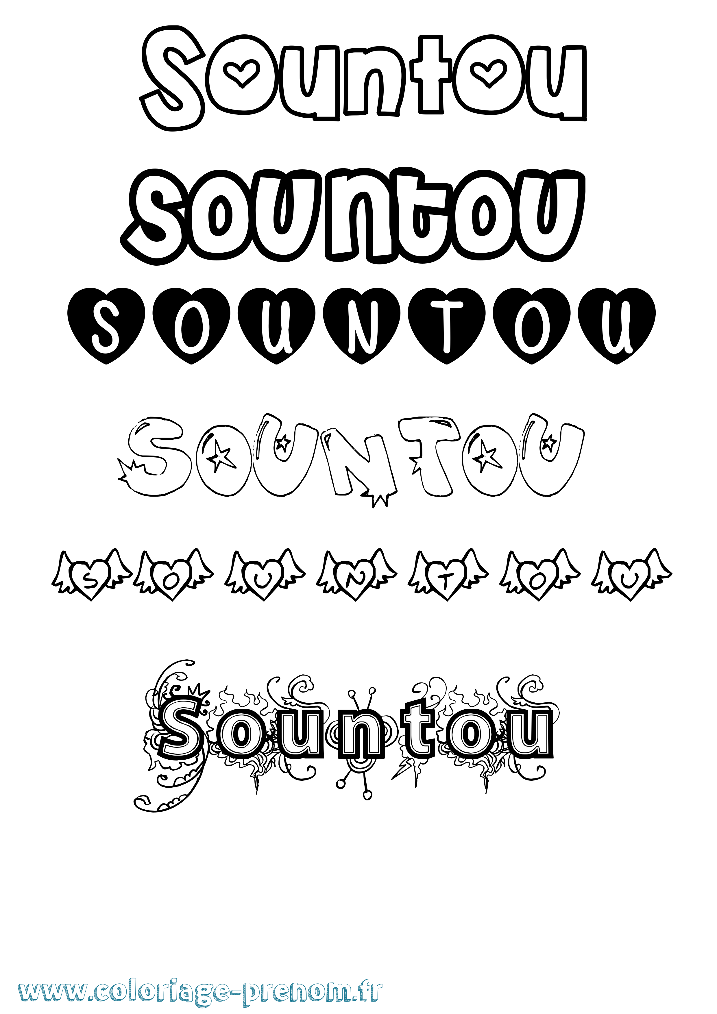Coloriage Sountou Girly Coloriage prénom Sountou Girly