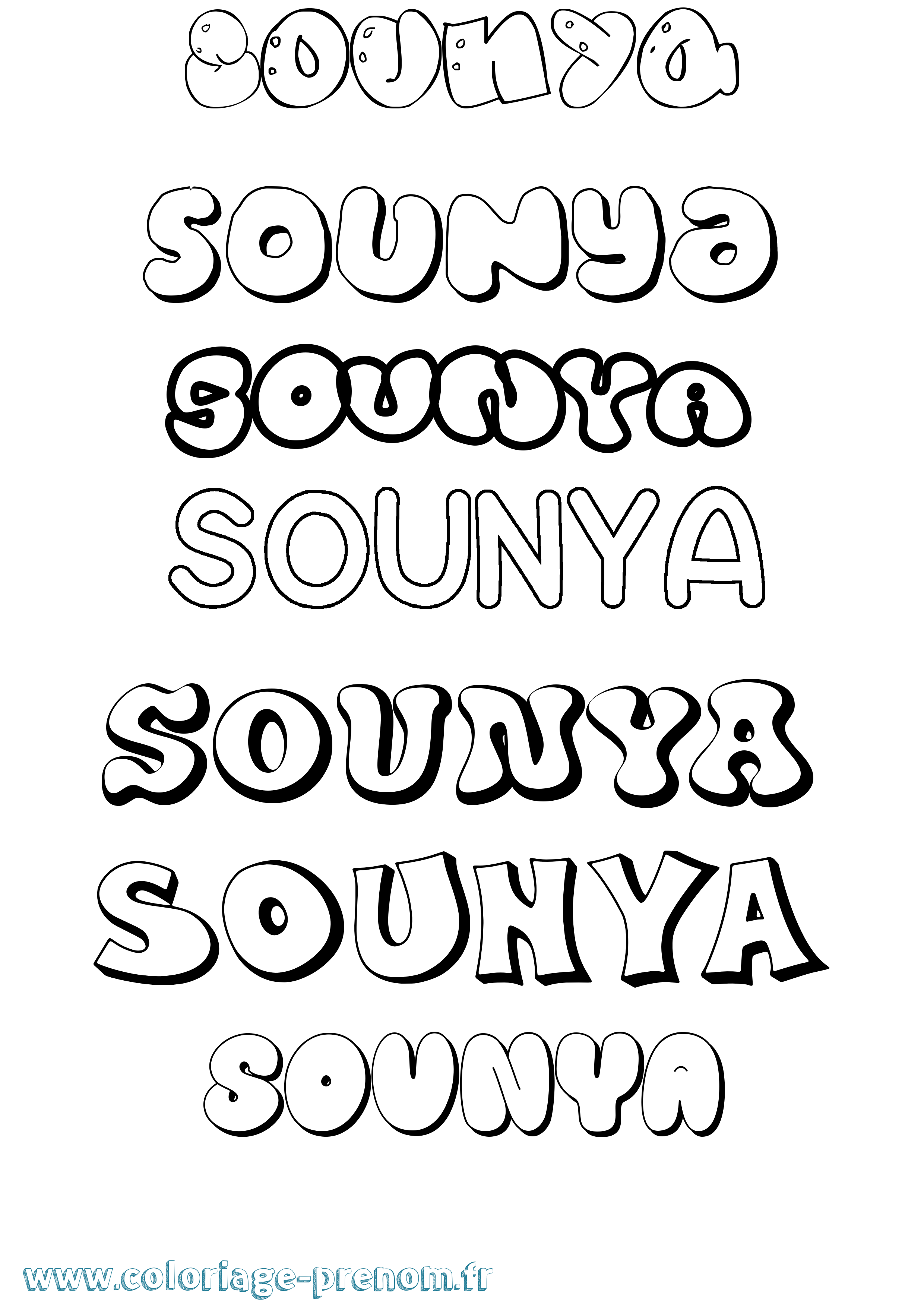 Coloriage Sounya Bubble Coloriage prénom Sounya Bubble