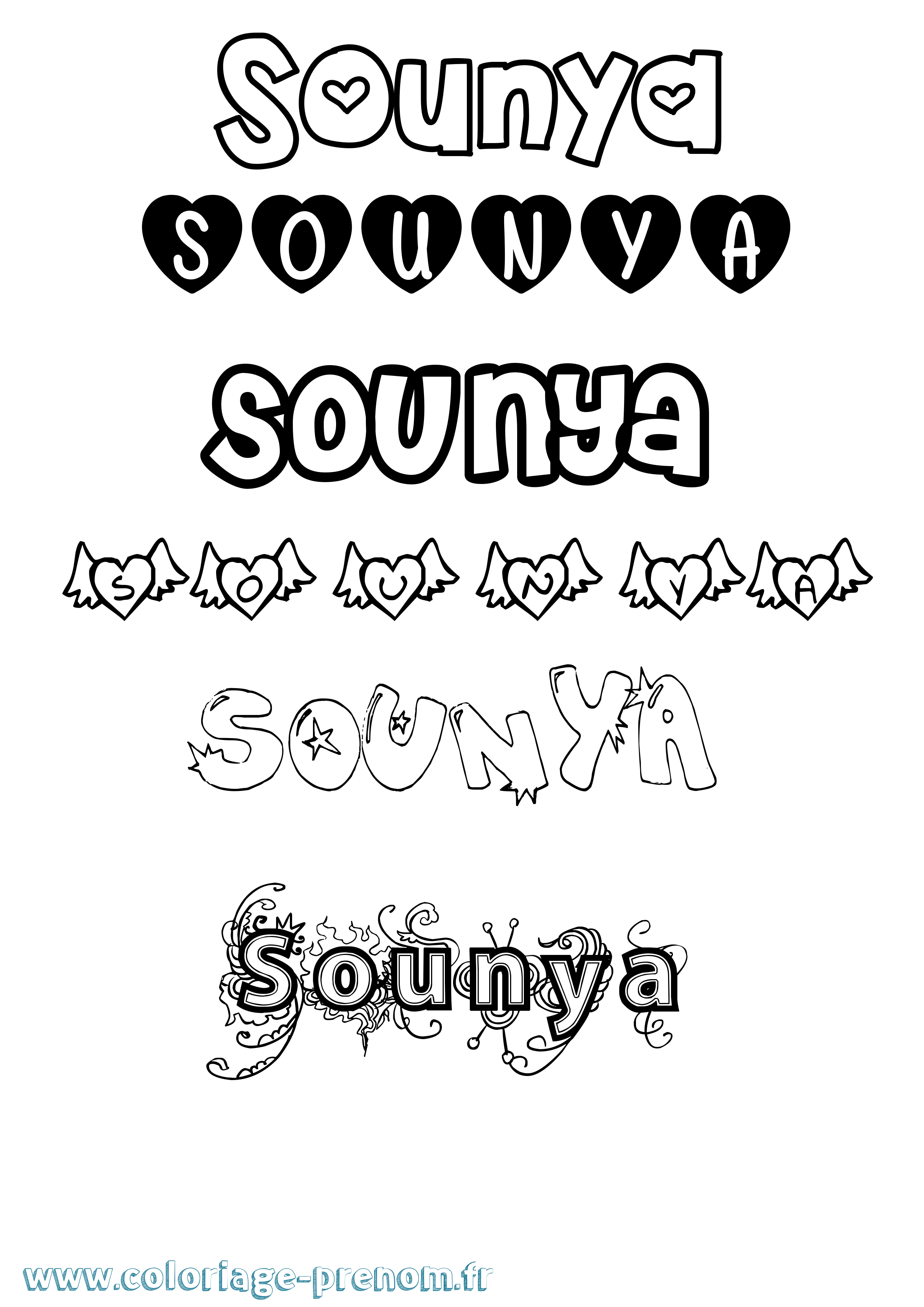 Coloriage Sounya Girly Coloriage prénom Sounya Girly