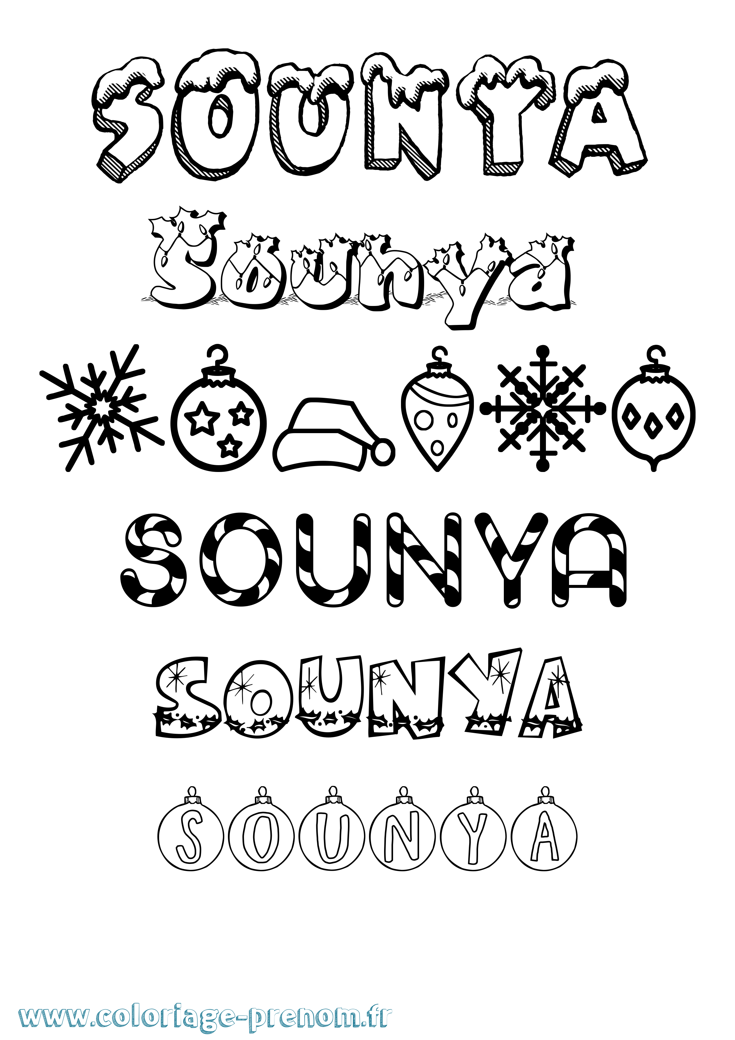 Coloriage Sounya Noël Coloriage prénom Sounya Noël