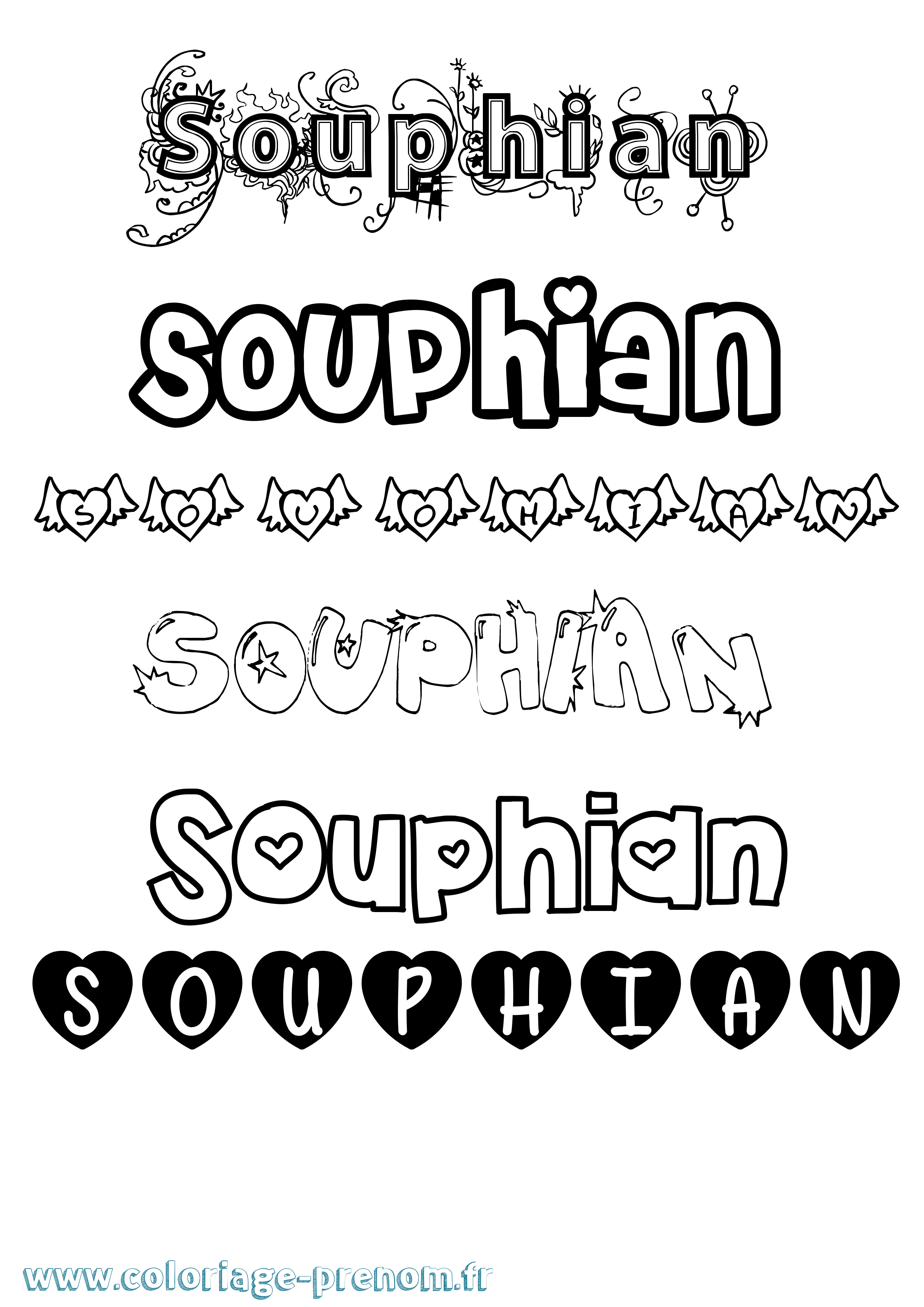 Coloriage Souphian Girly Coloriage prénom Souphian Girly