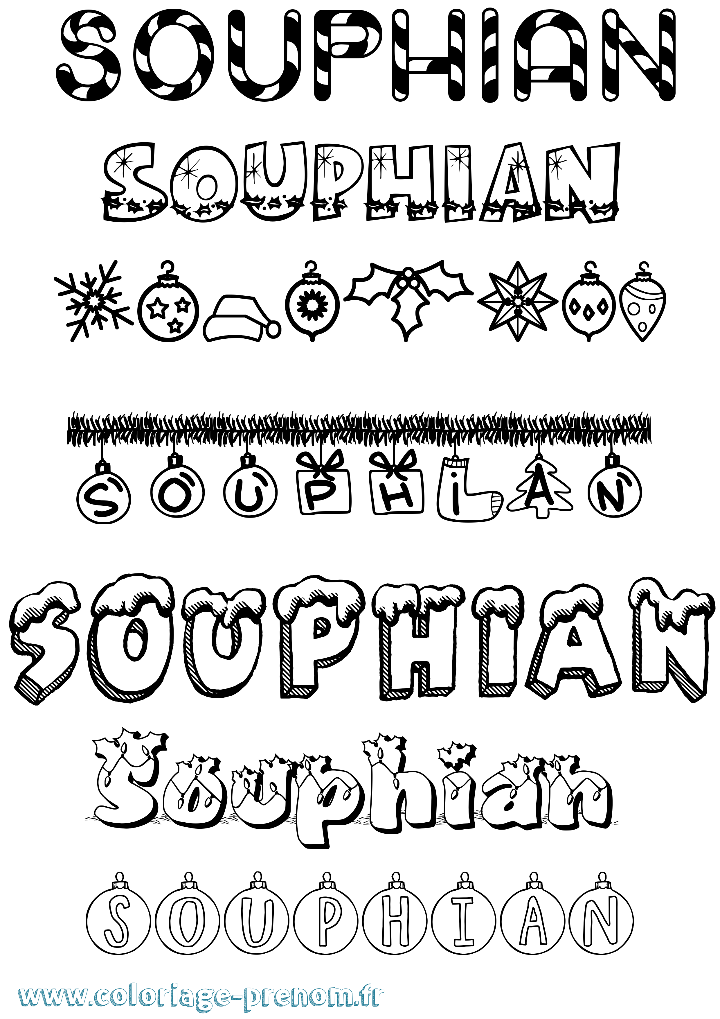 Coloriage Souphian Noël Coloriage prénom Souphian Noël