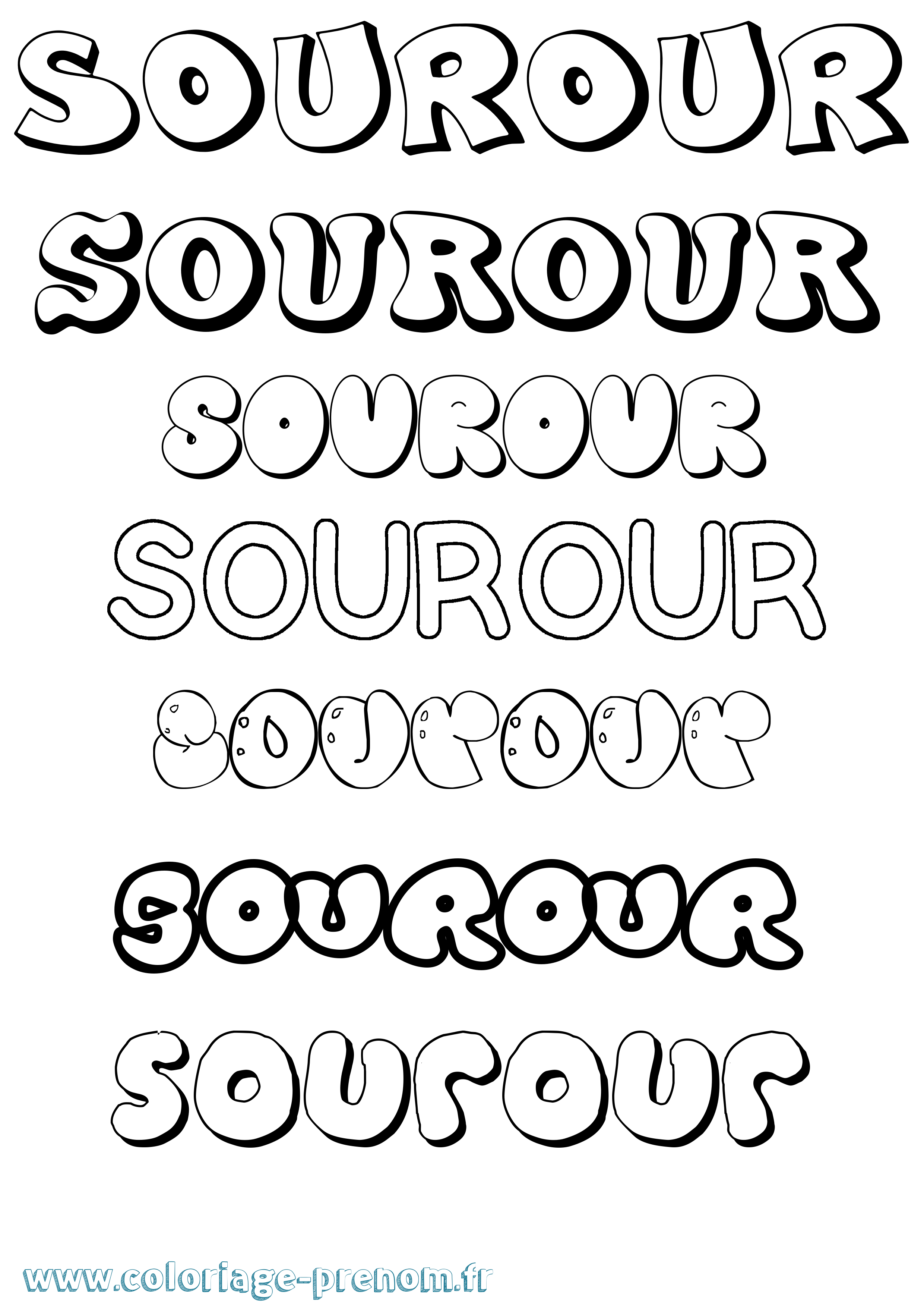Coloriage Sourour Bubble Coloriage prénom Sourour Bubble