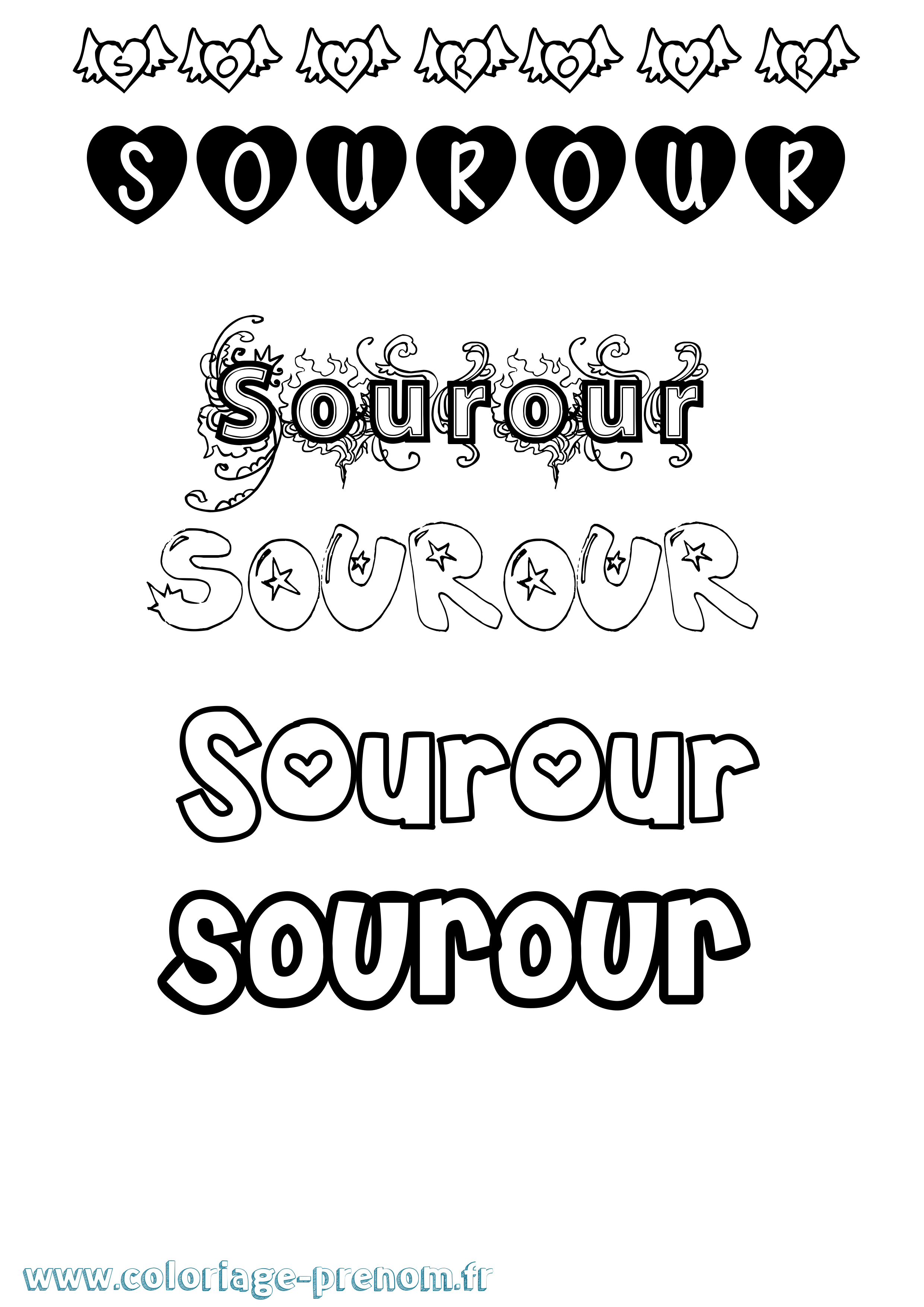 Coloriage Sourour Girly Coloriage prénom Sourour Girly
