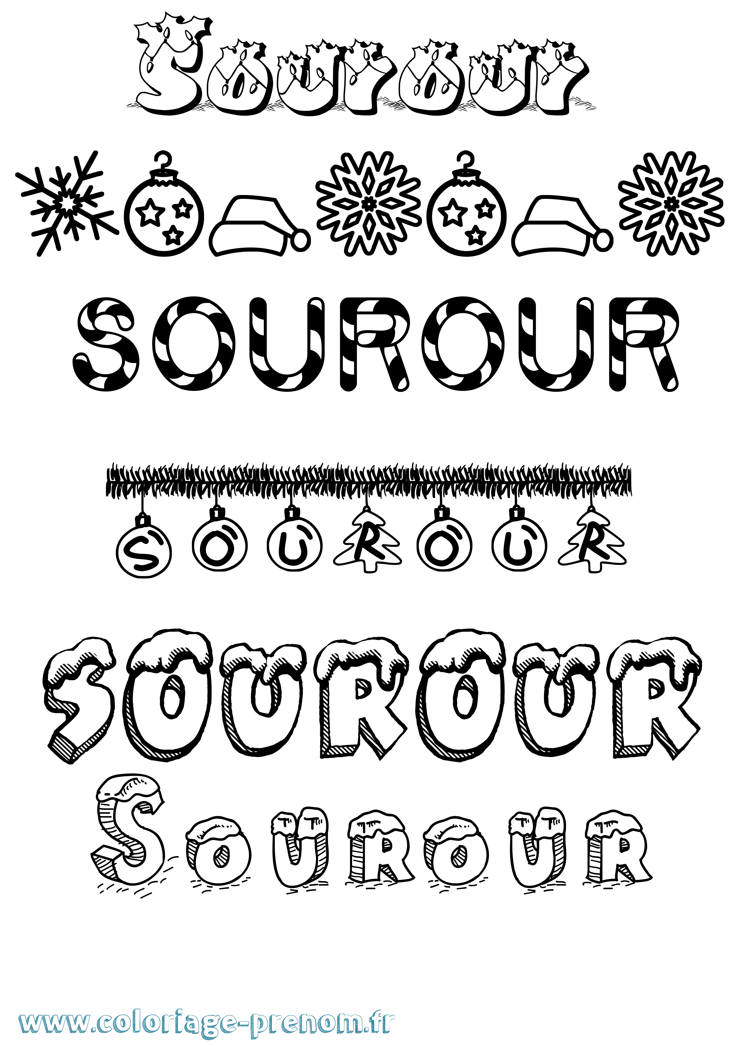 Coloriage Sourour Noël Coloriage prénom Sourour Noël
