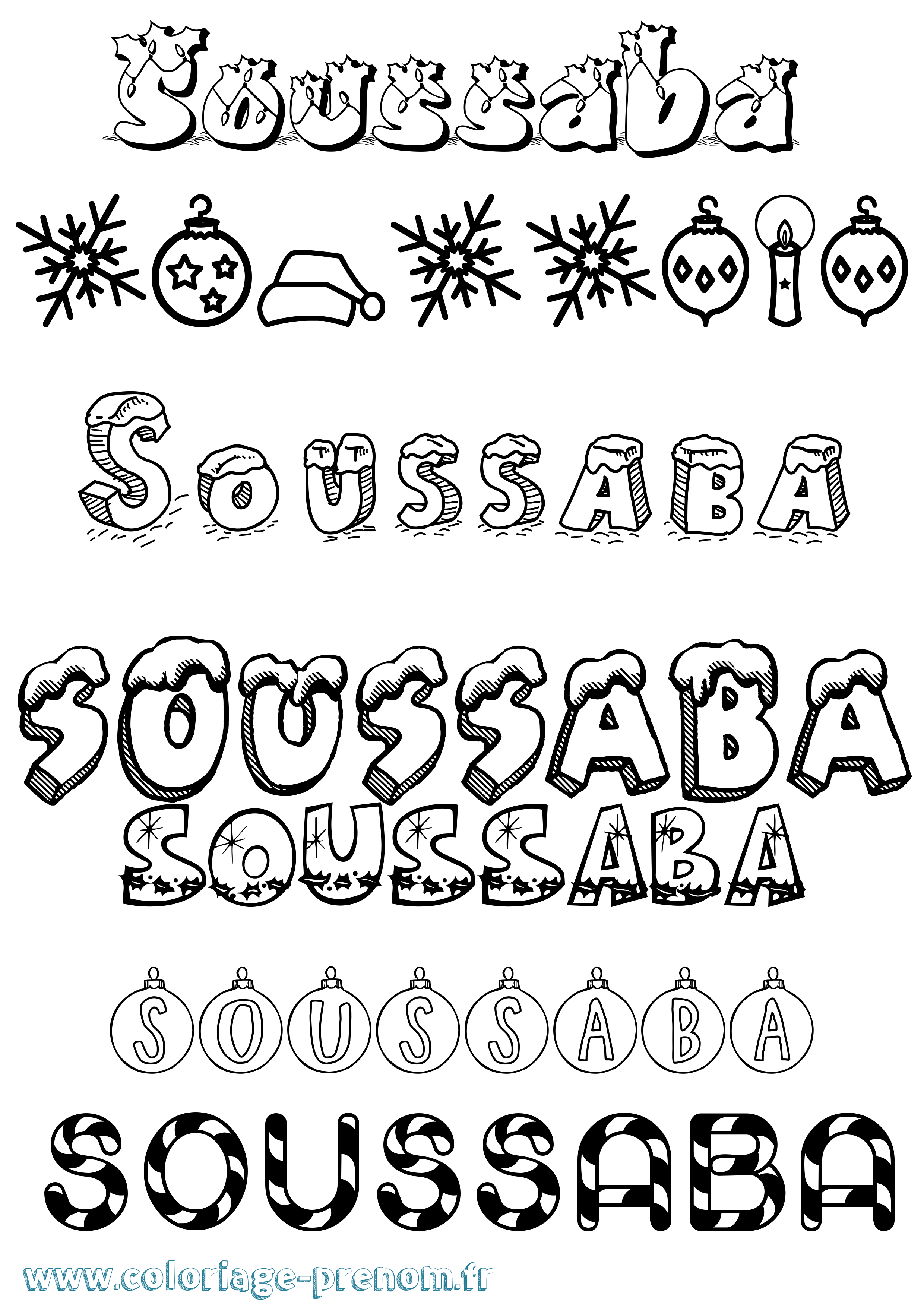 Coloriage Soussaba Noël Coloriage prénom Soussaba Noël