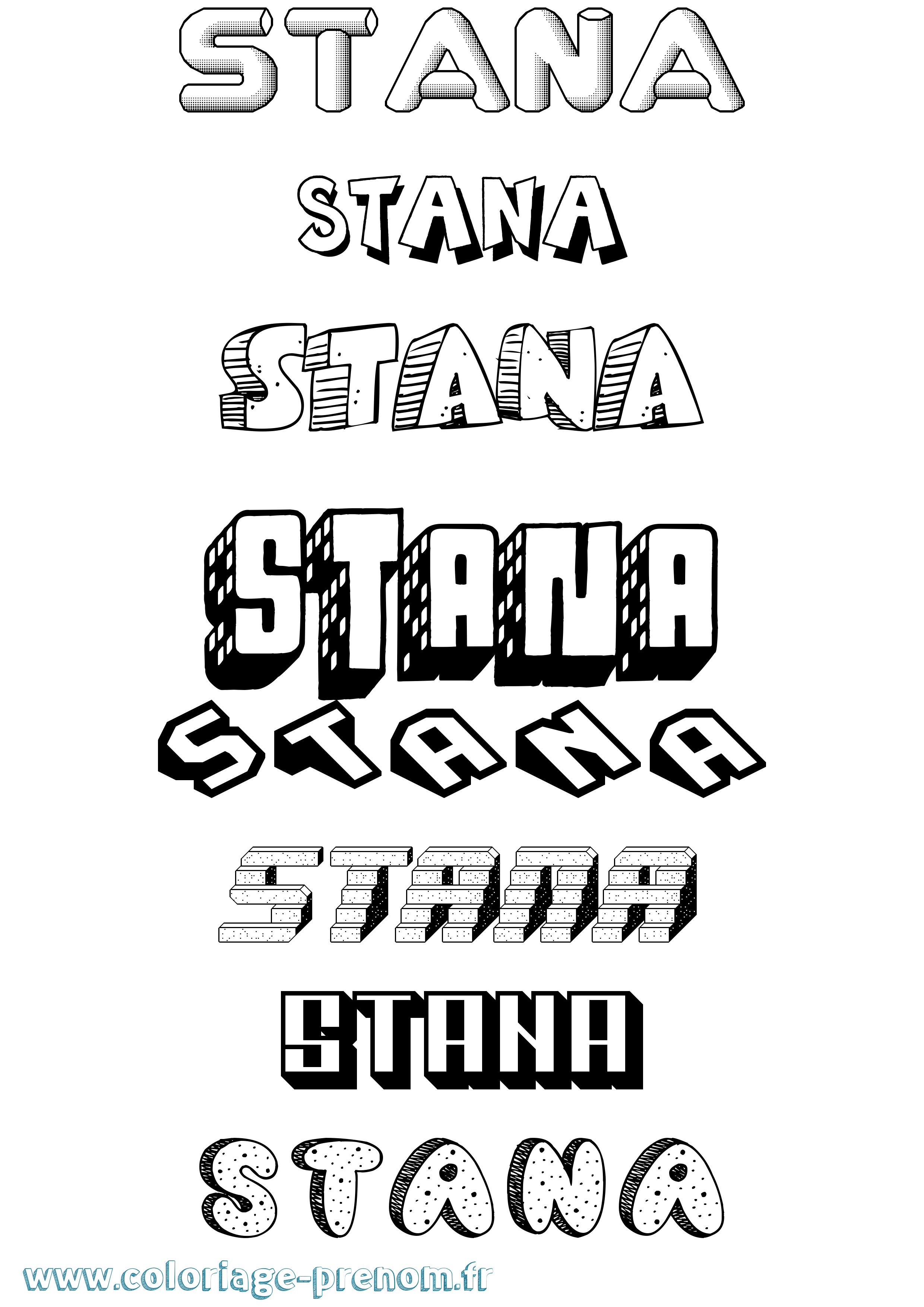 Coloriage Stana Effet 3D Coloriage prénom Stana Effet 3D