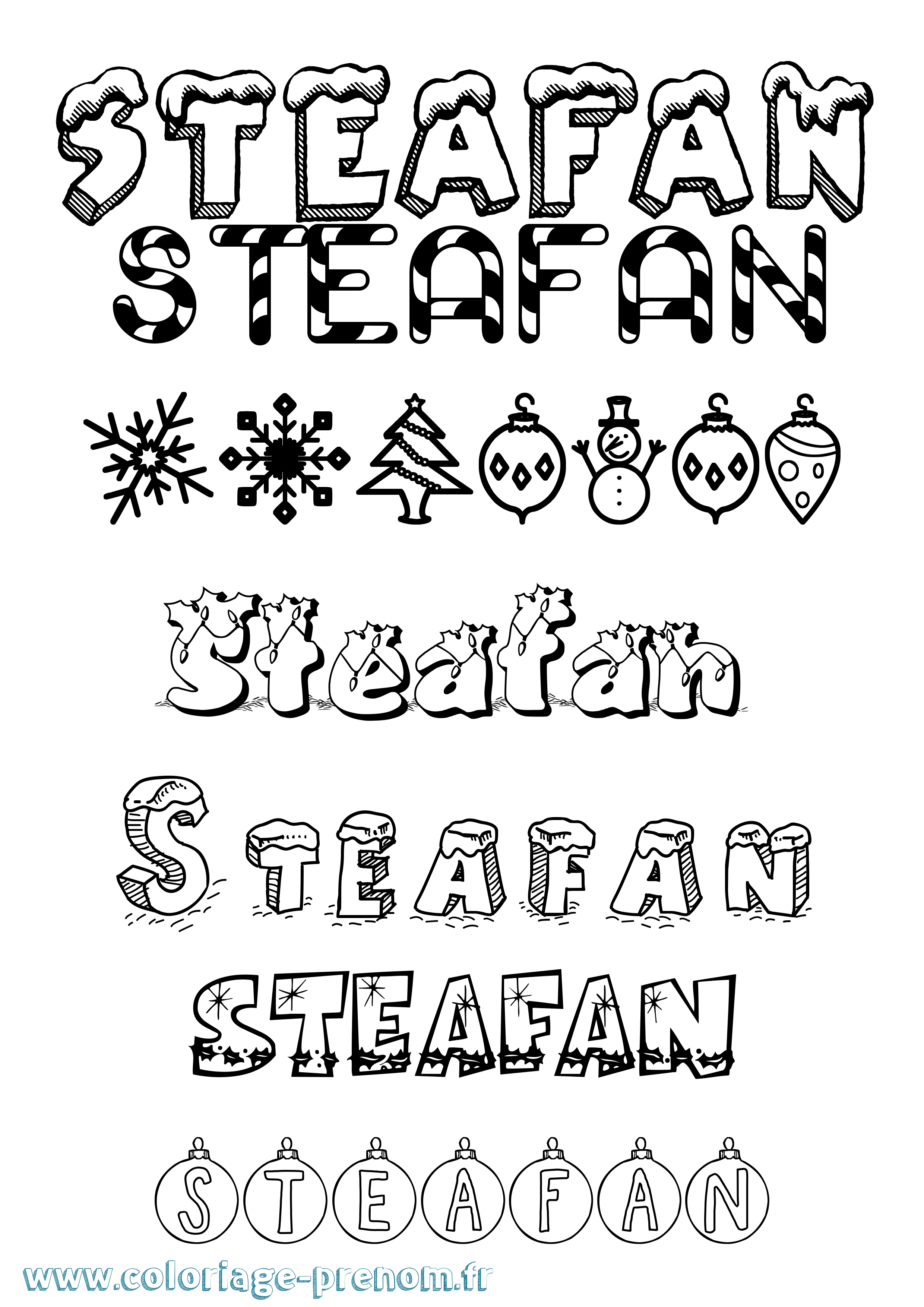 Coloriage Steafan Noël Coloriage prénom Steafan Noël