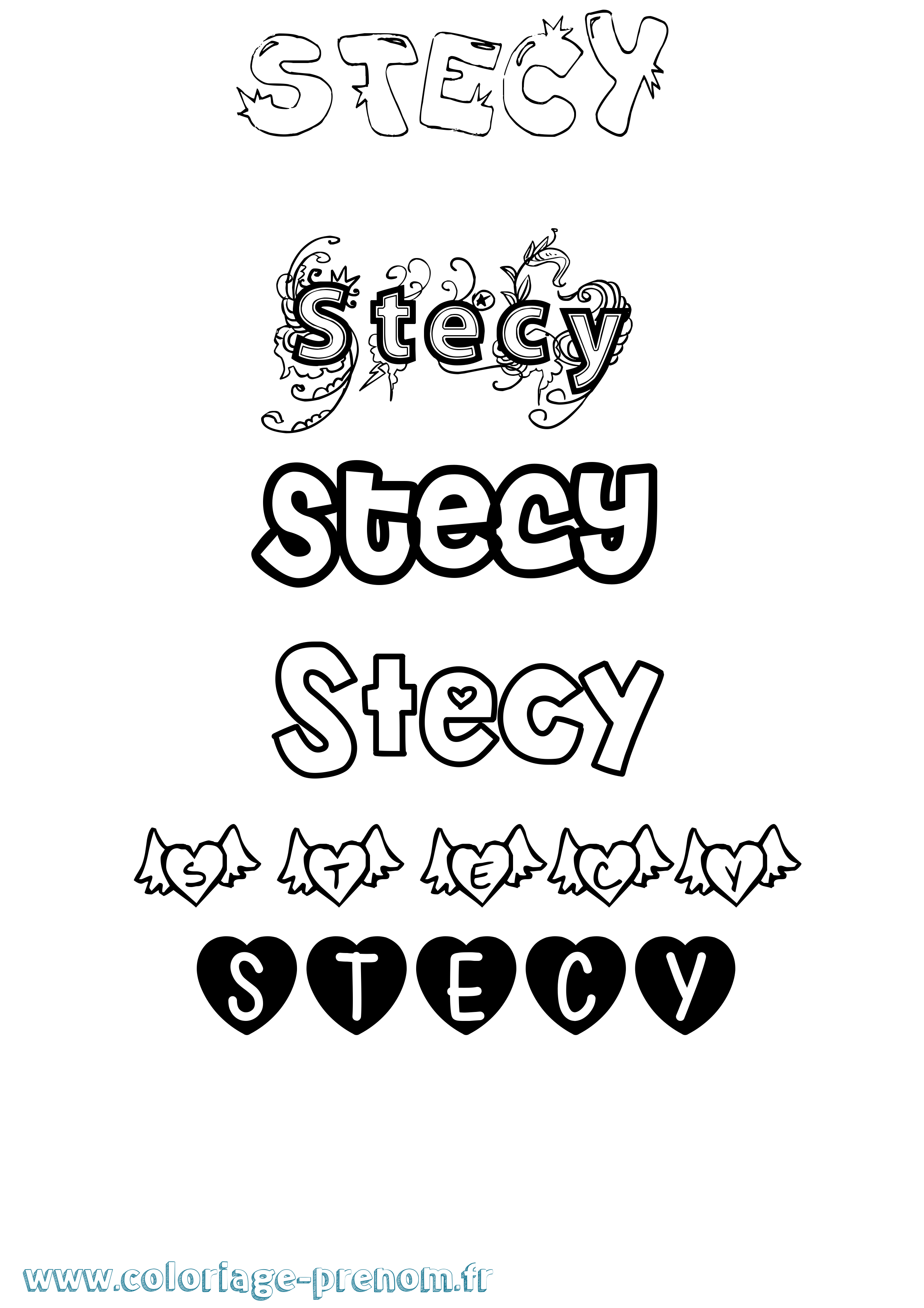 Coloriage Stecy Girly Coloriage prénom Stecy Girly