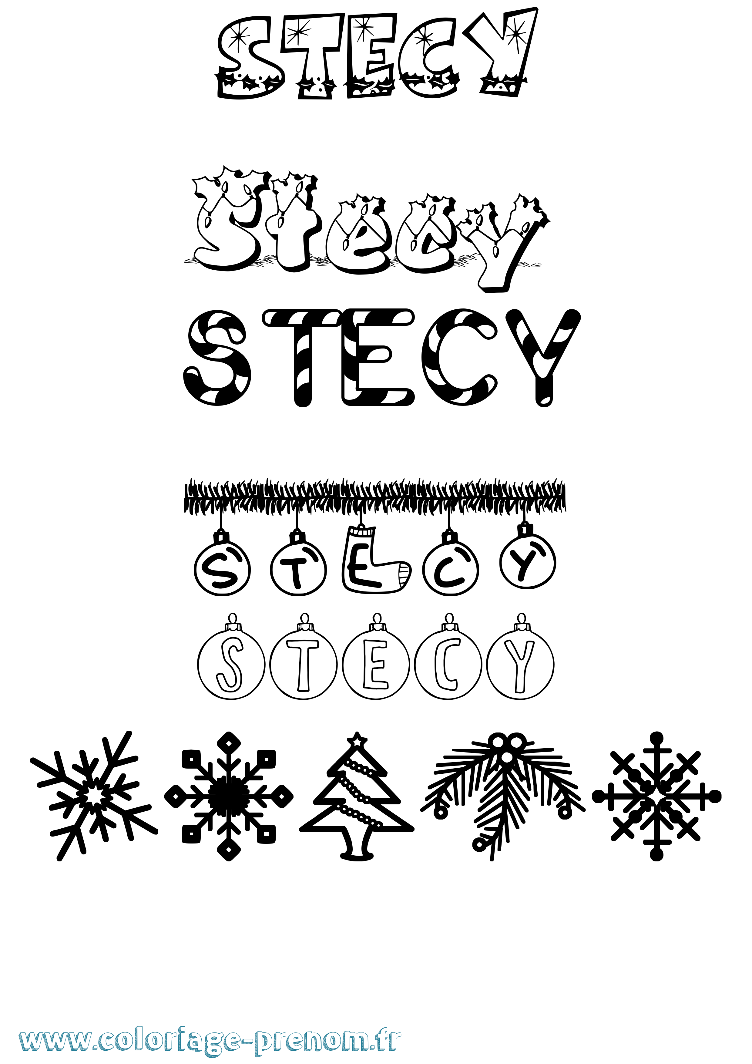 Coloriage Stecy Noël Coloriage prénom Stecy Noël