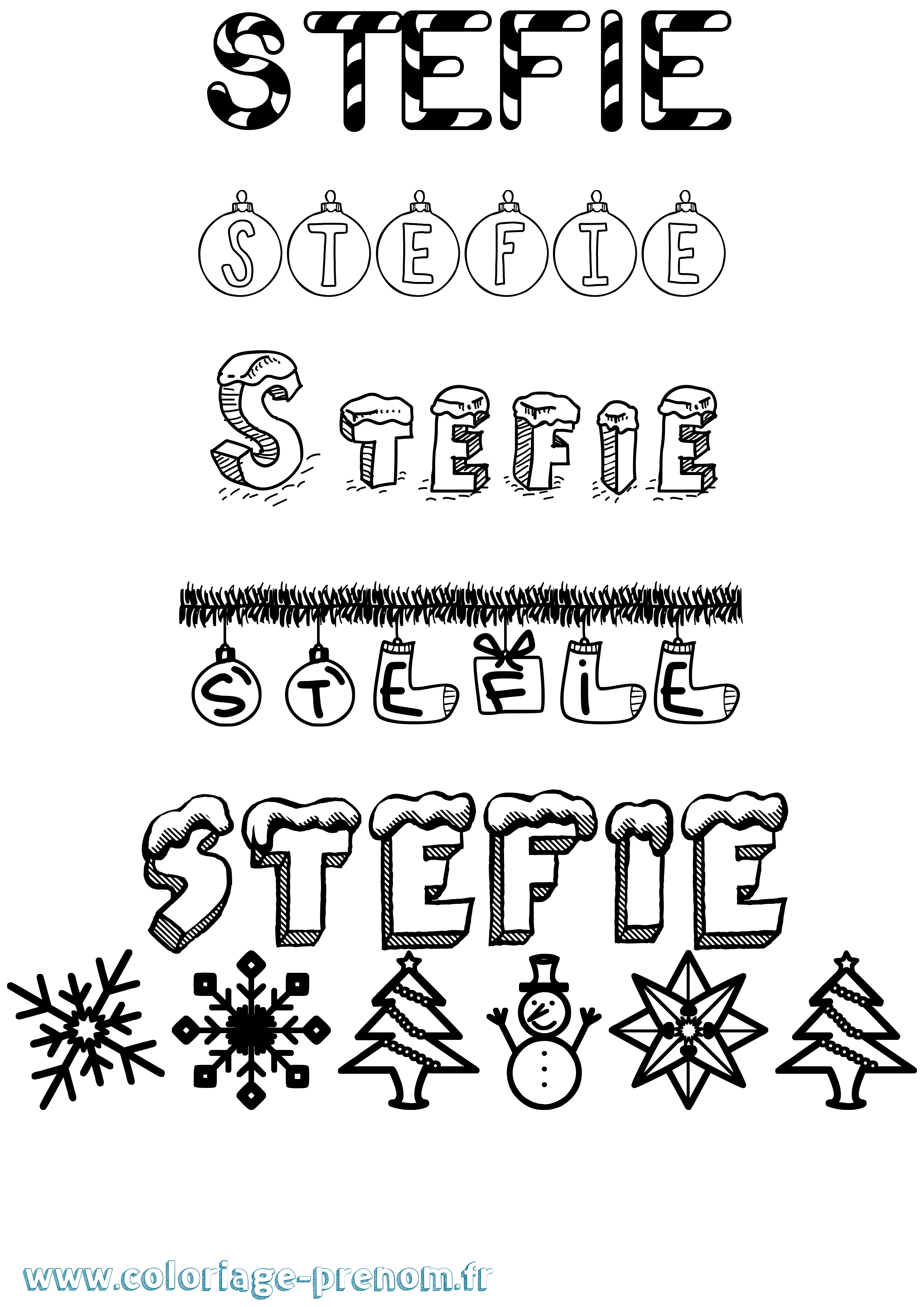 Coloriage Stefie Noël Coloriage prénom Stefie Noël
