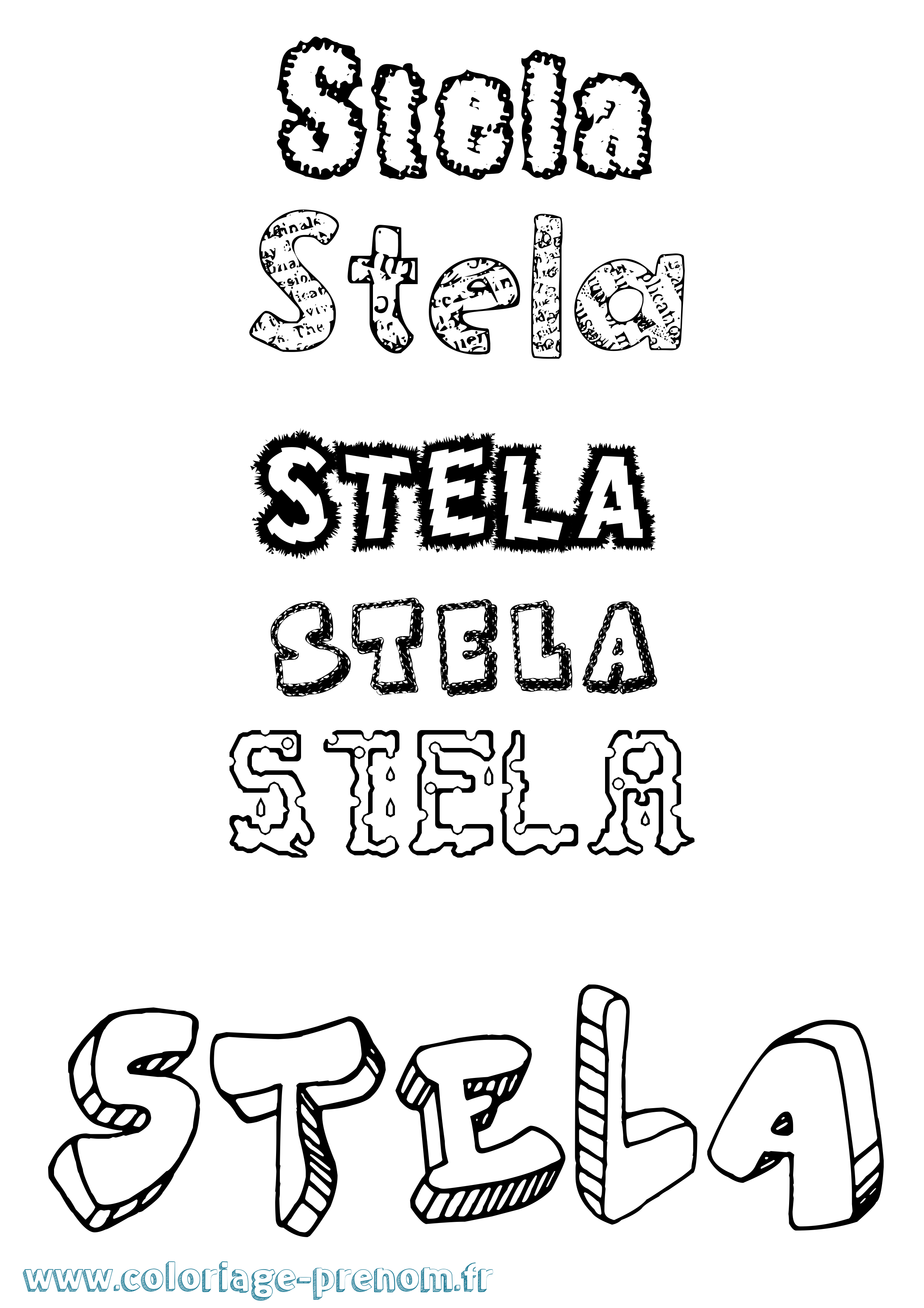 Coloriage Stela Destructuré Coloriage prénom Stela Destructuré