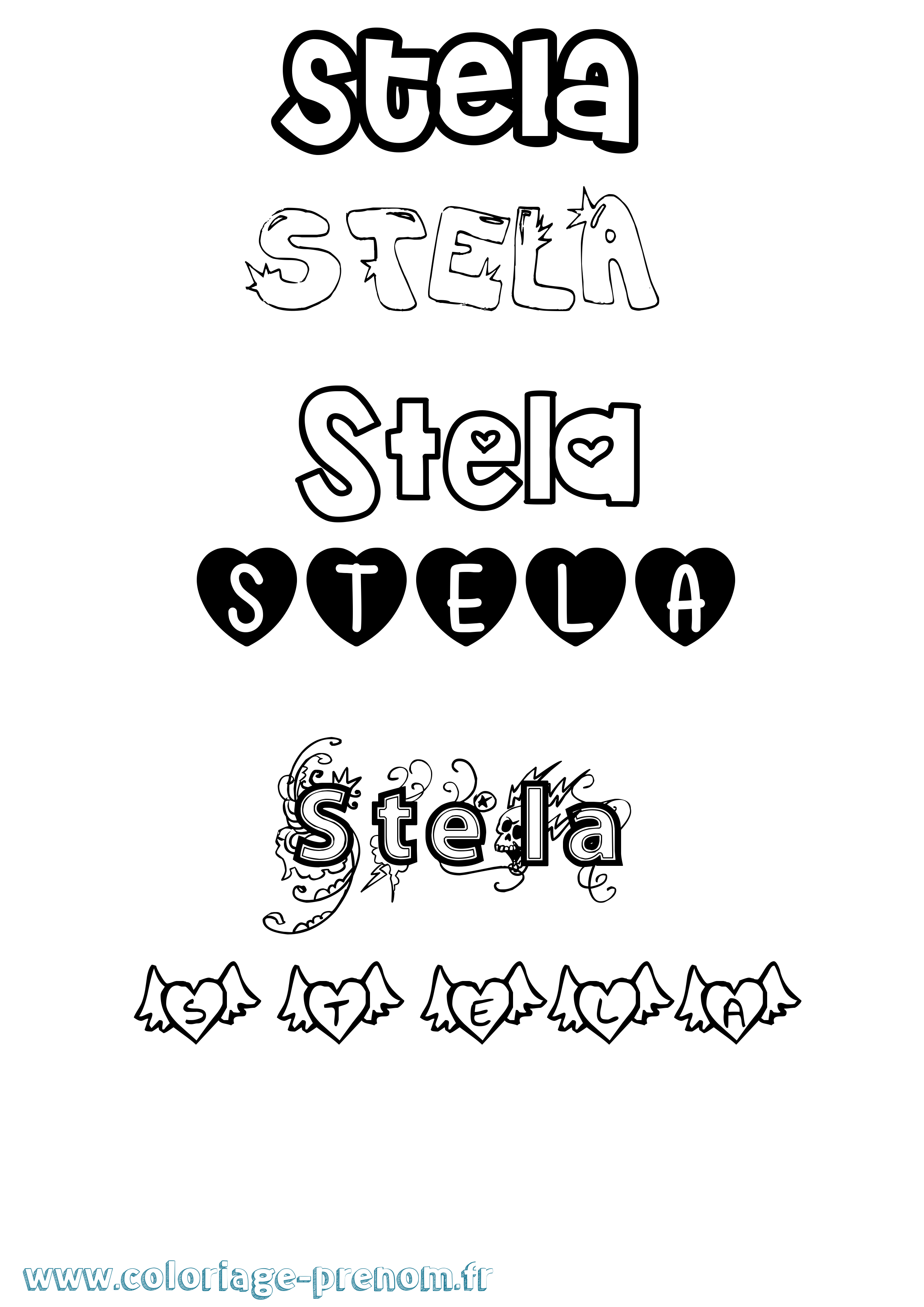 Coloriage Stela Girly Coloriage prénom Stela Girly