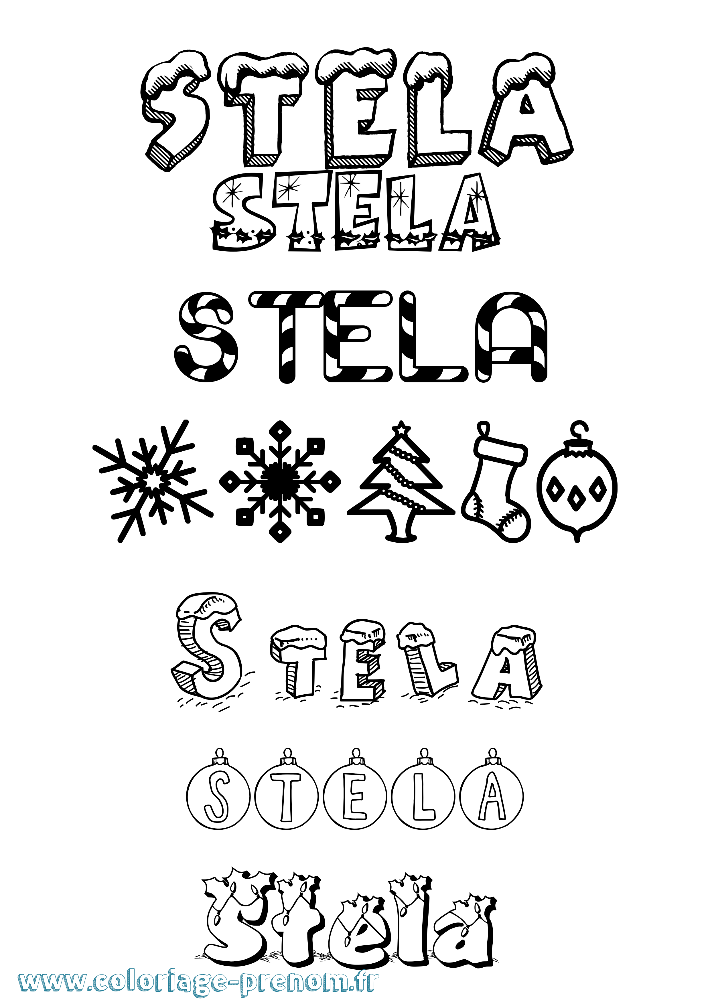 Coloriage Stela Noël Coloriage prénom Stela Noël