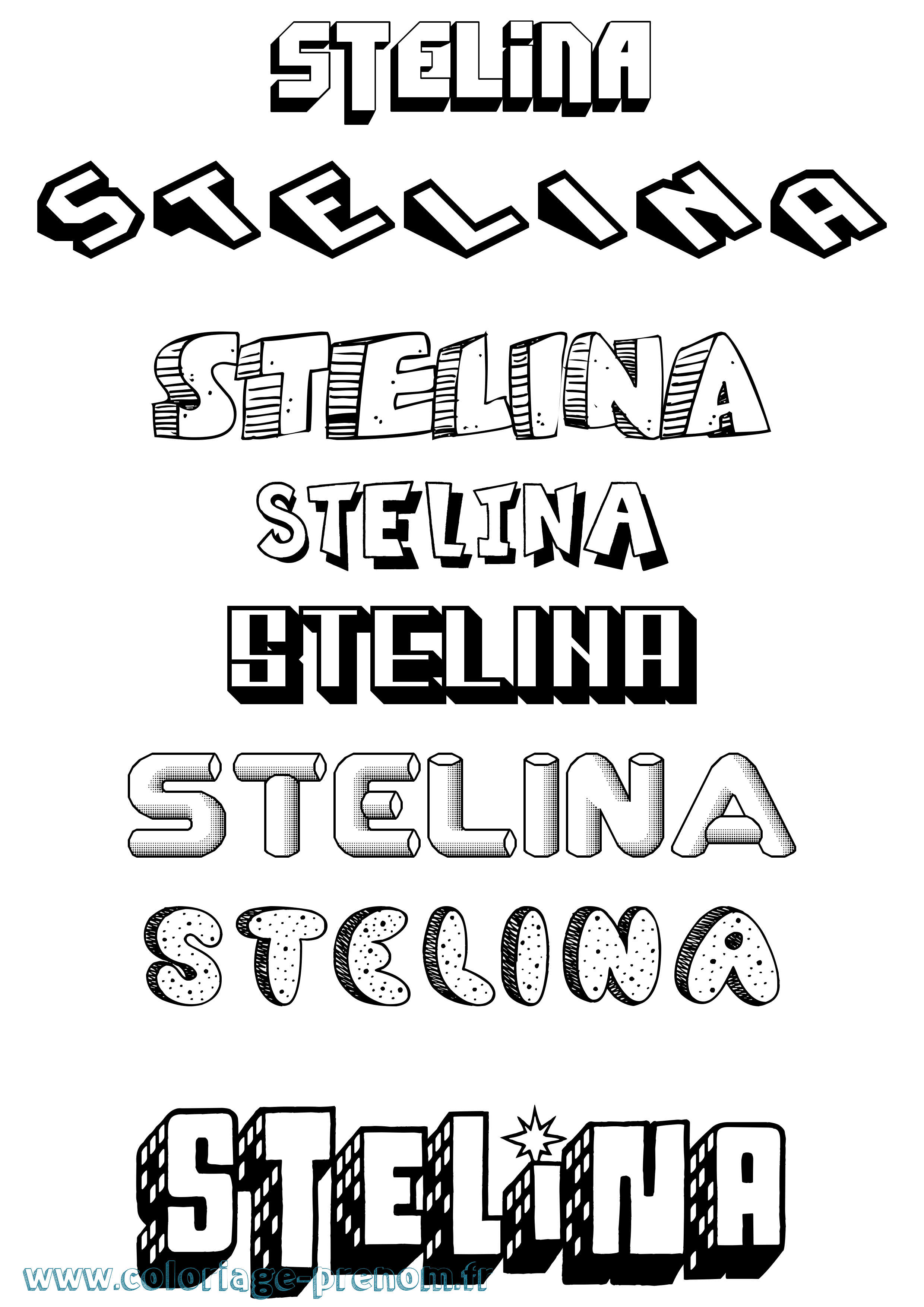Coloriage Stelina Effet 3D Coloriage prénom Stelina Effet 3D