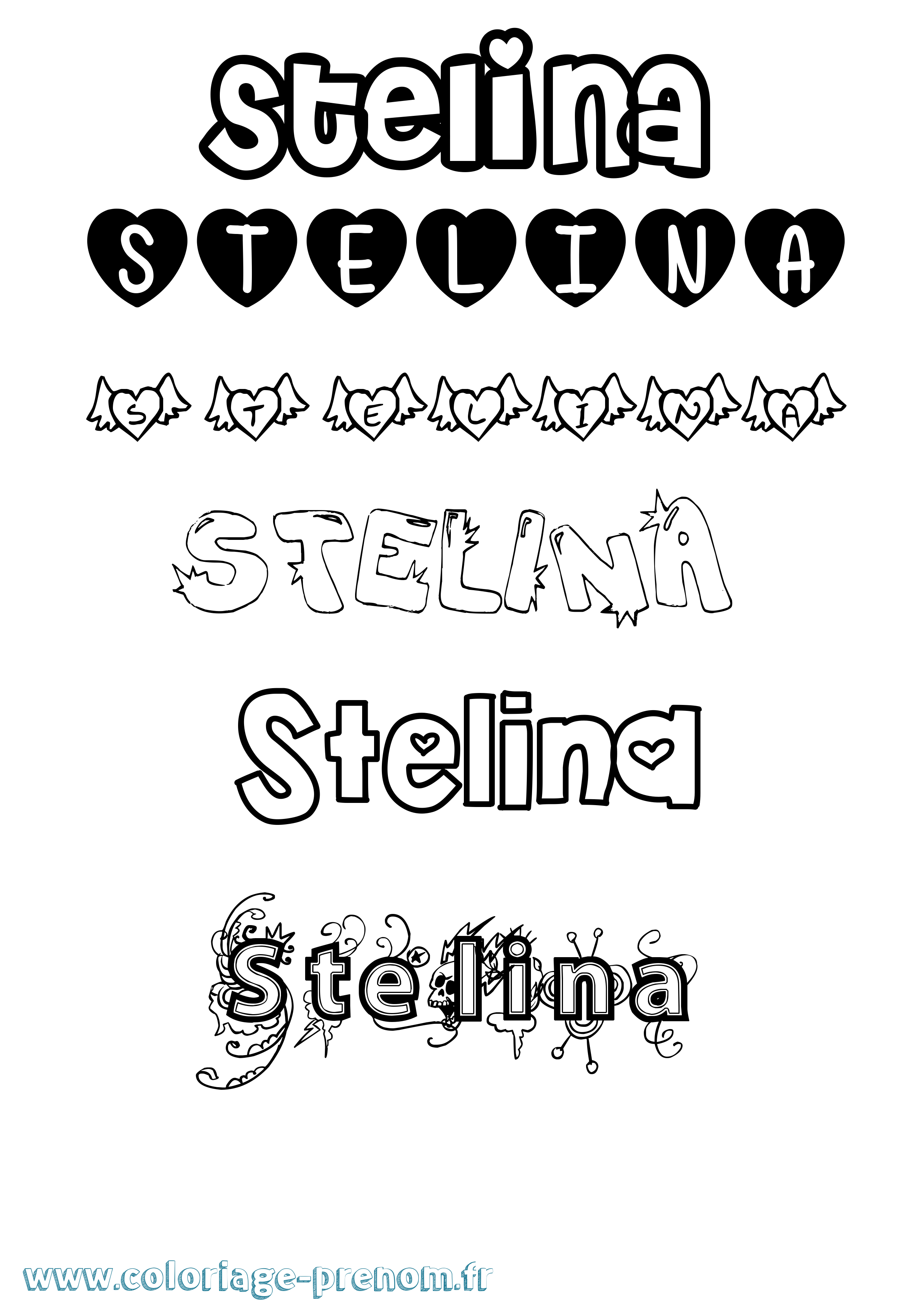 Coloriage Stelina Girly Coloriage prénom Stelina Girly