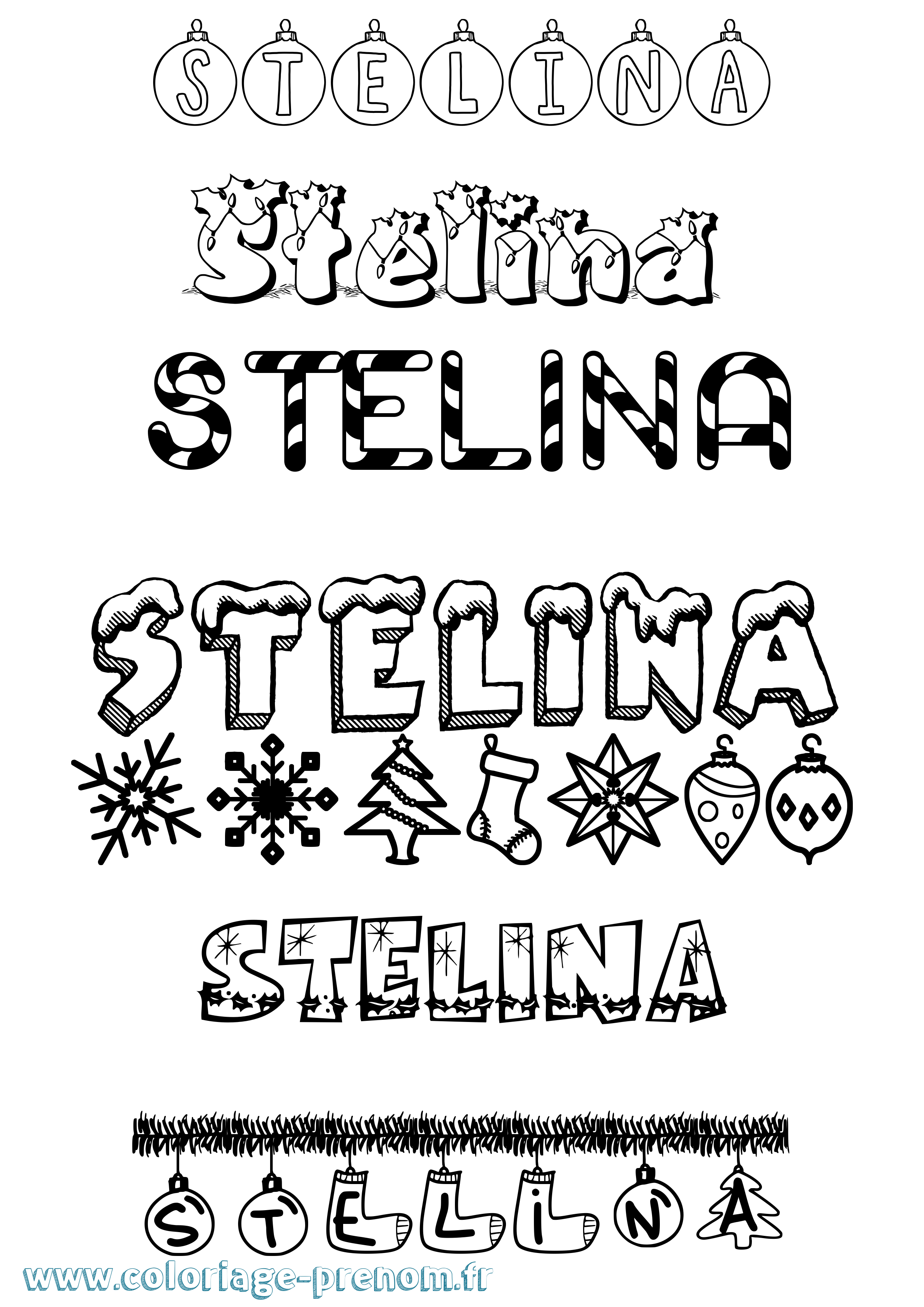 Coloriage Stelina Noël Coloriage prénom Stelina Noël