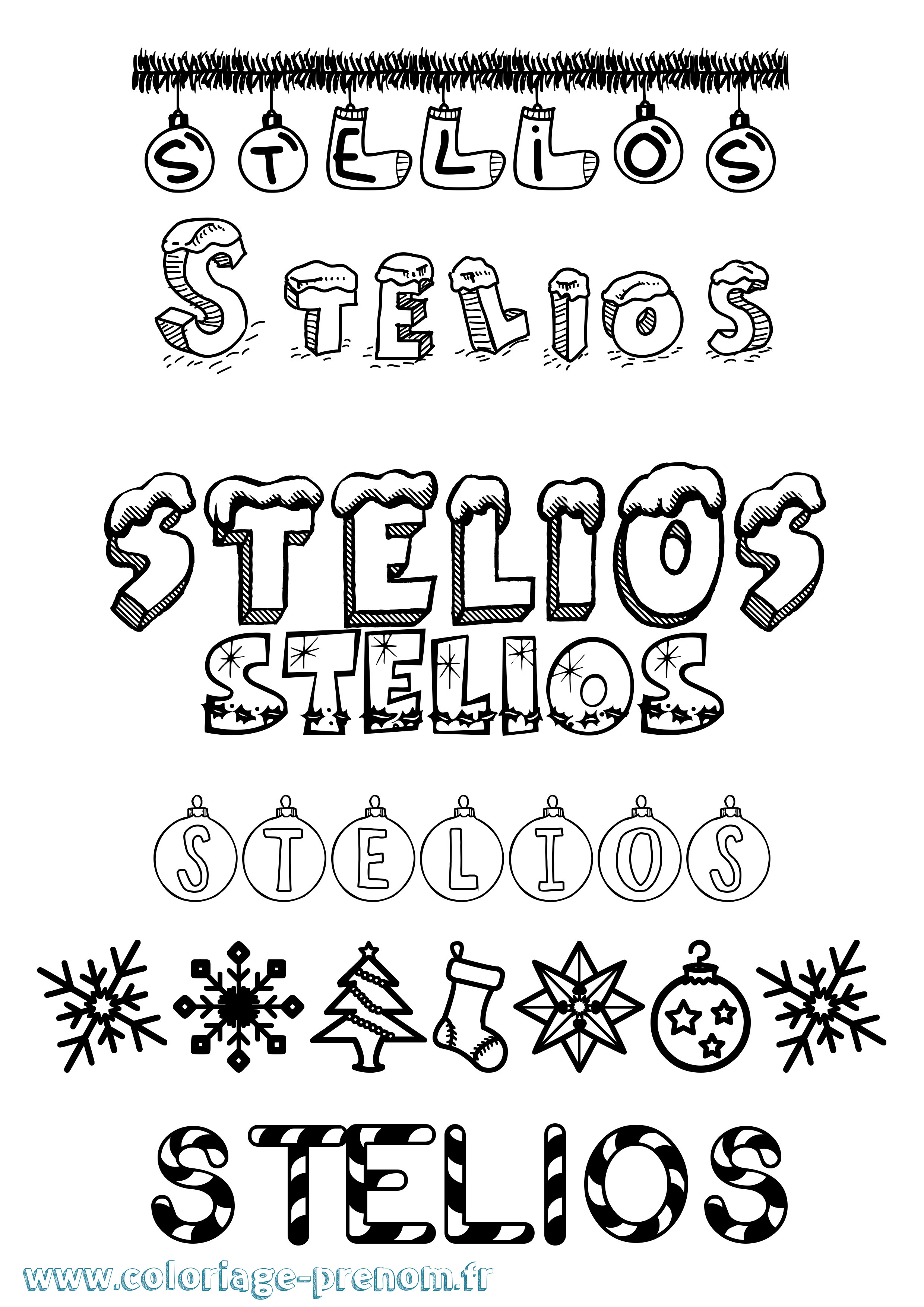 Coloriage Stelios Noël Coloriage prénom Stelios Noël