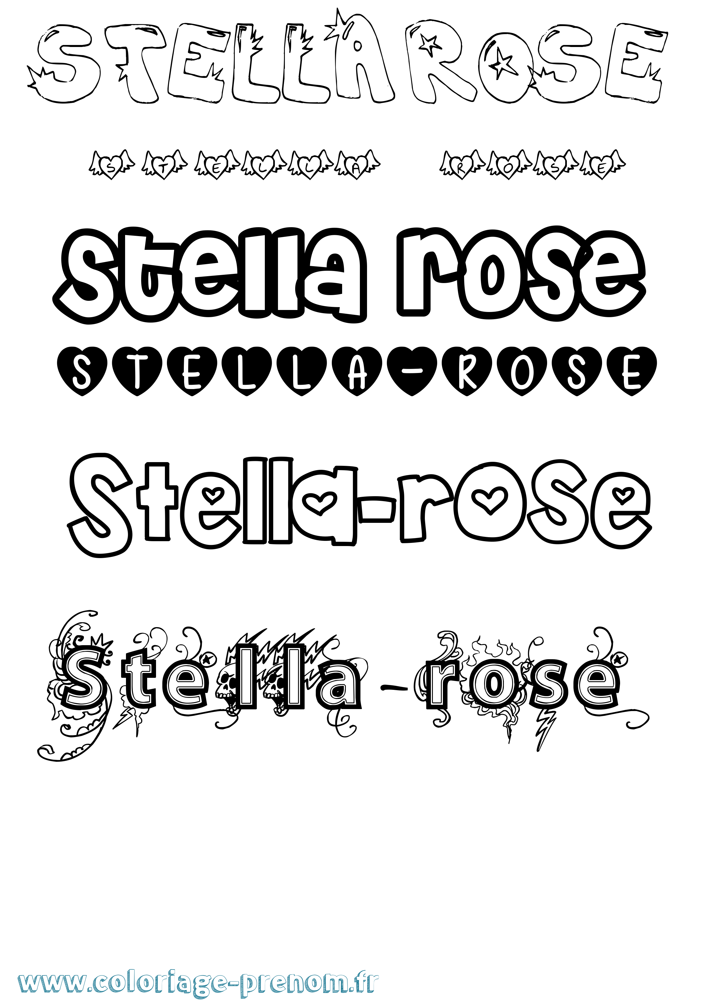 Coloriage Stella-Rose Girly Coloriage prénom Stella-Rose Girly
