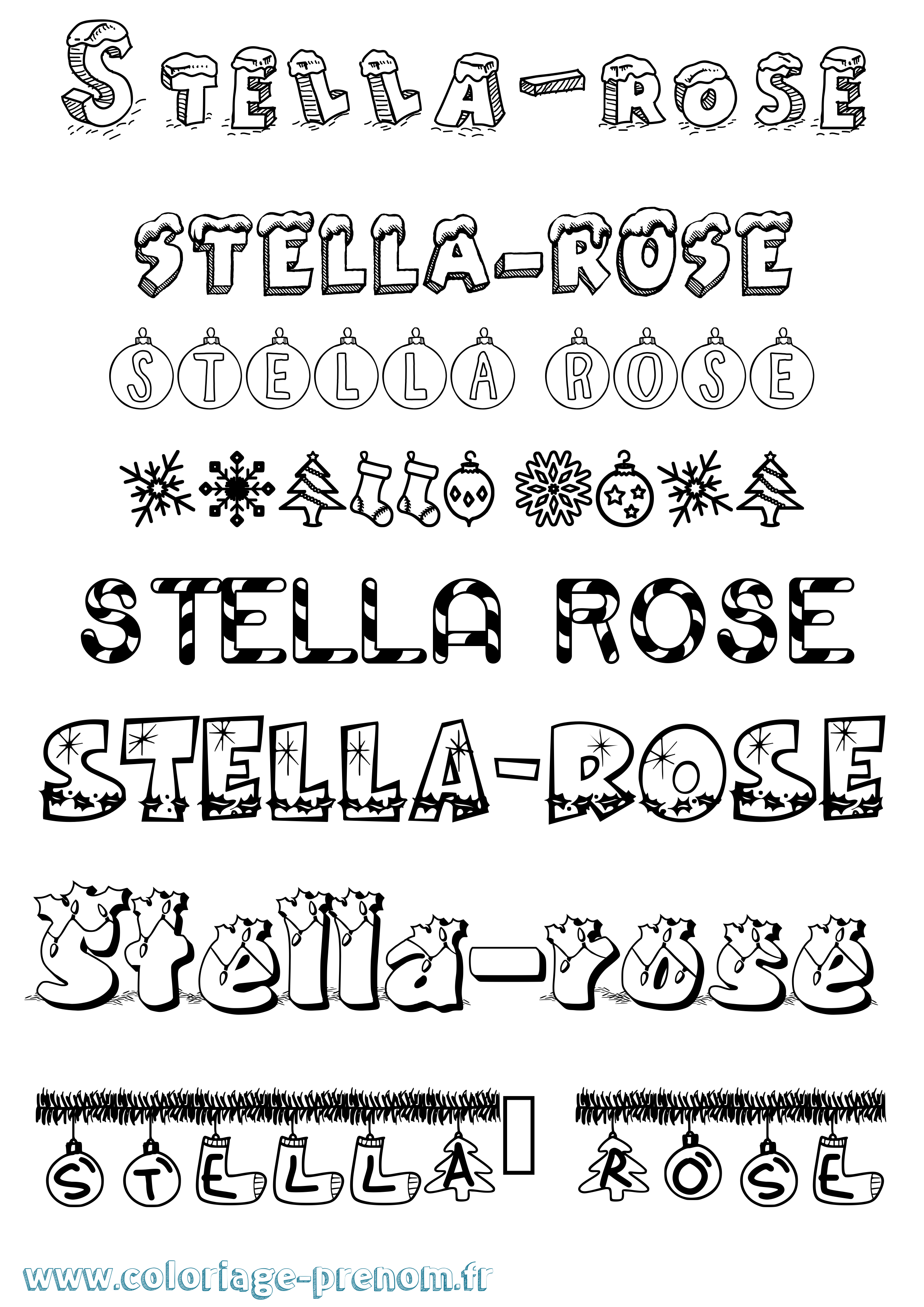 Coloriage Stella-Rose Noël Coloriage prénom Stella-Rose Noël