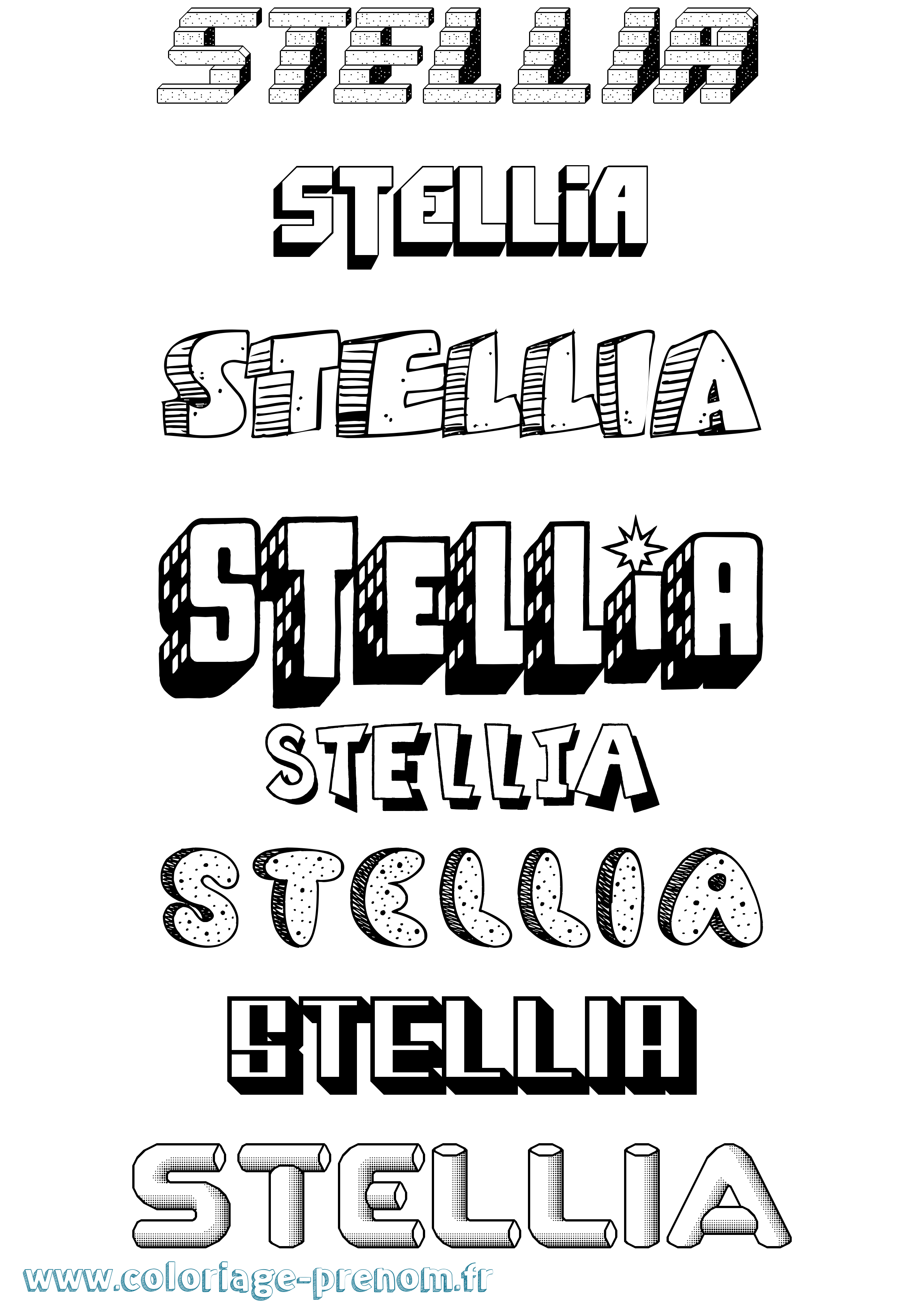 Coloriage Stellia Effet 3D Coloriage prénom Stellia Effet 3D