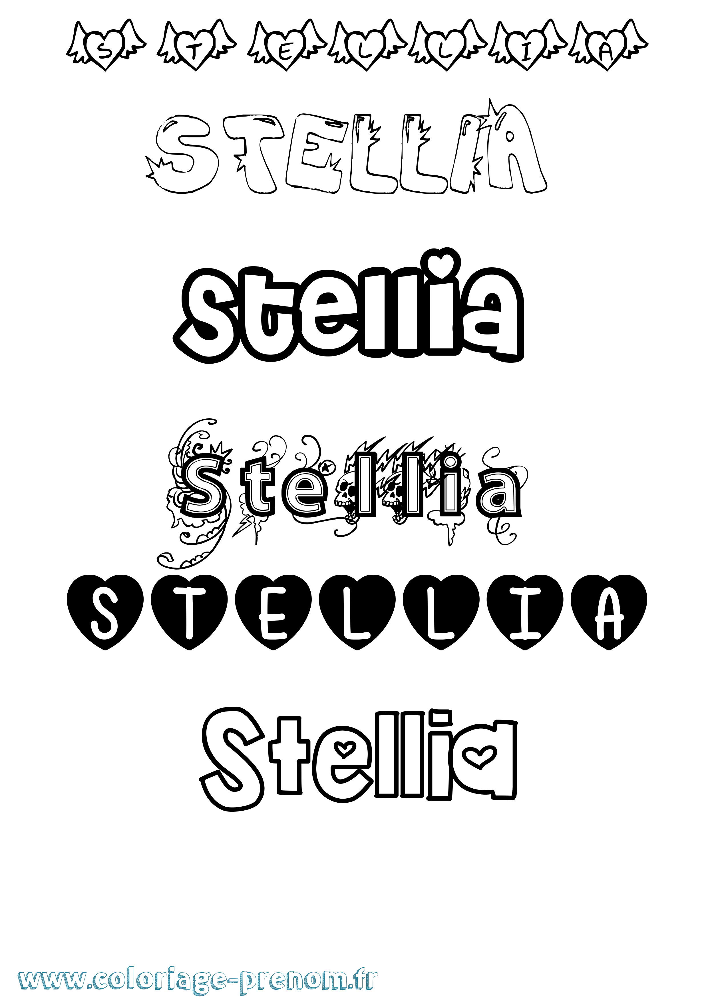 Coloriage Stellia Girly Coloriage prénom Stellia Girly
