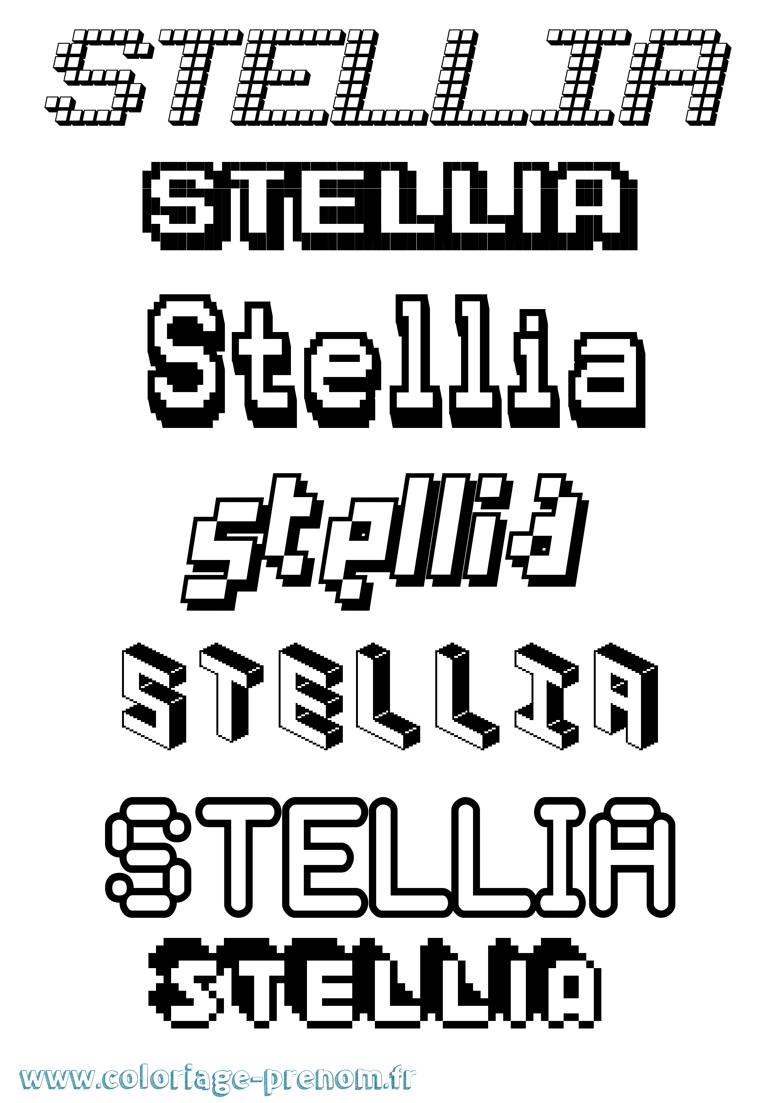Coloriage Stellia Pixel Coloriage prénom Stellia Pixel