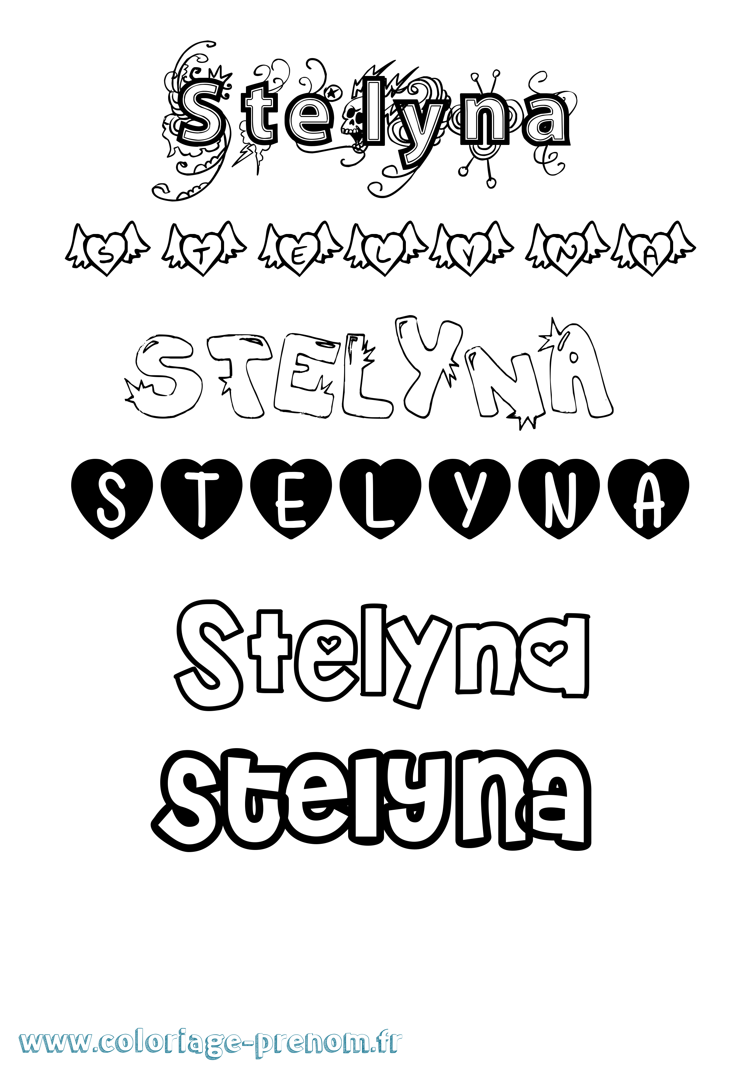 Coloriage Stelyna Girly Coloriage prénom Stelyna Girly