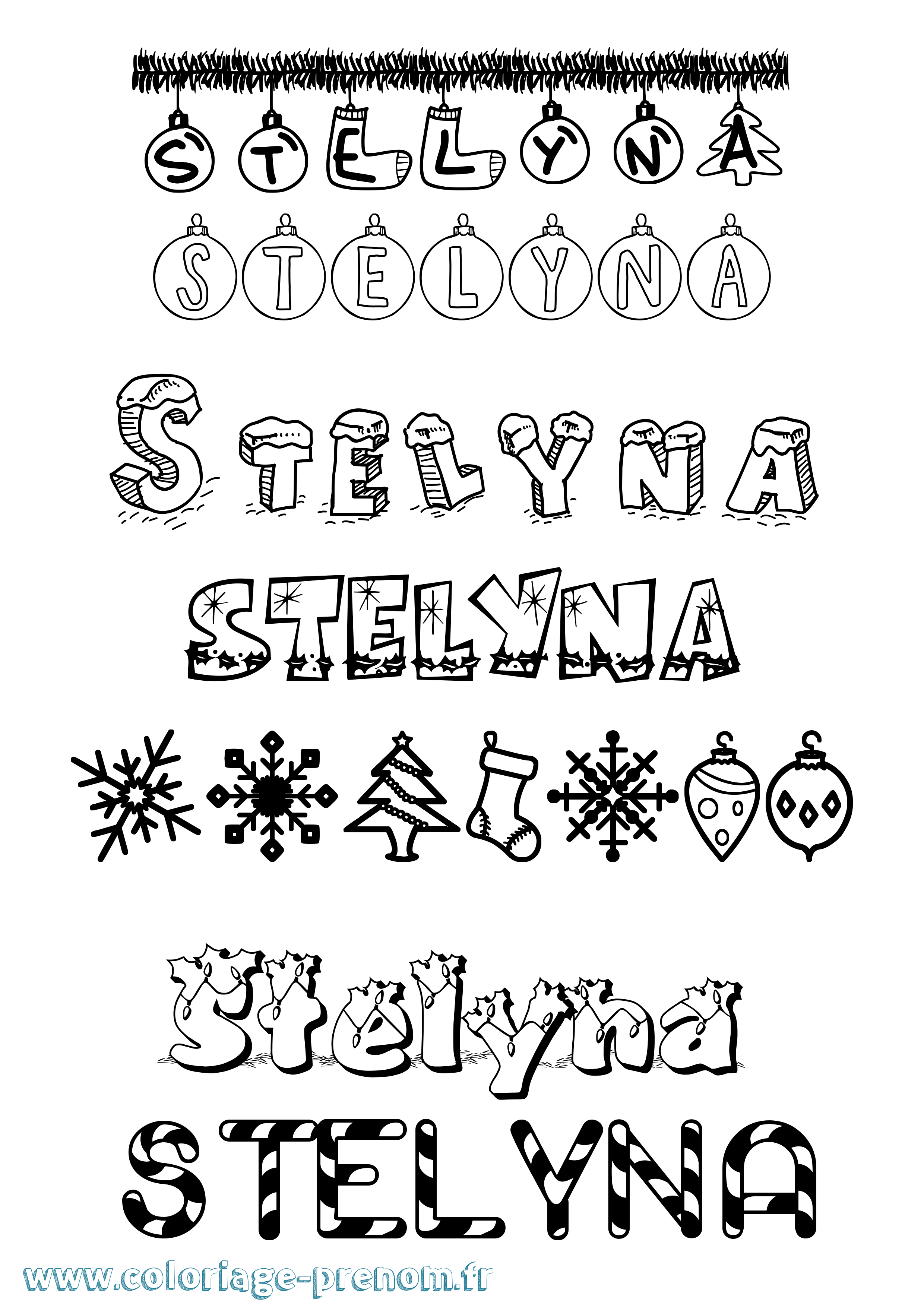 Coloriage Stelyna Noël Coloriage prénom Stelyna Noël