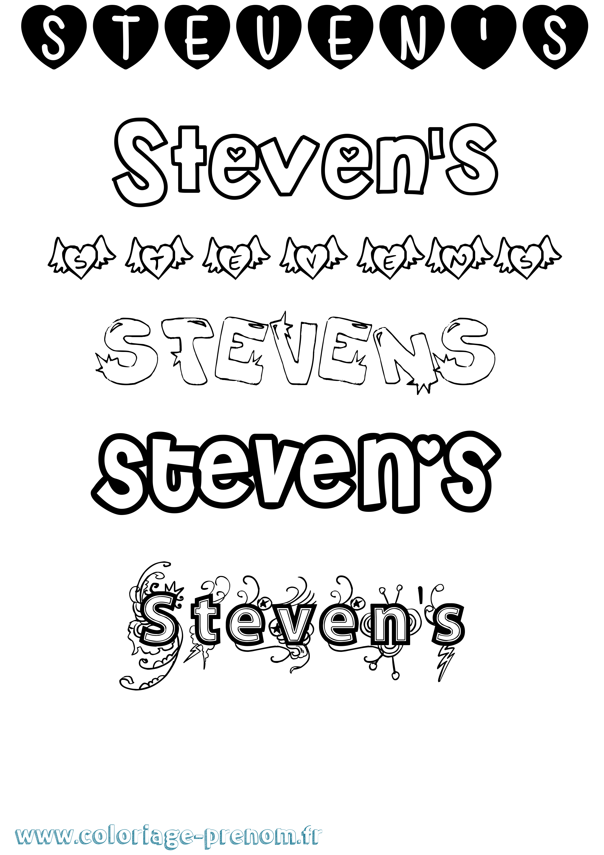 Coloriage Steven'S Girly Coloriage prénom Steven'S Girly