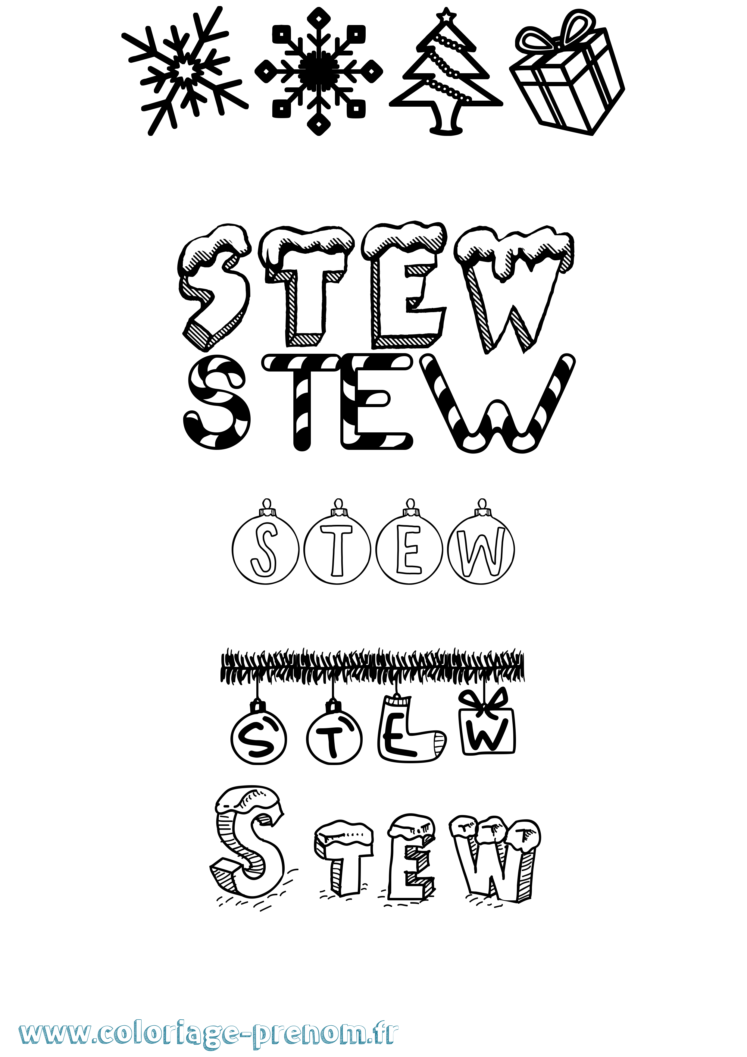 Coloriage Stew Noël Coloriage prénom Stew Noël