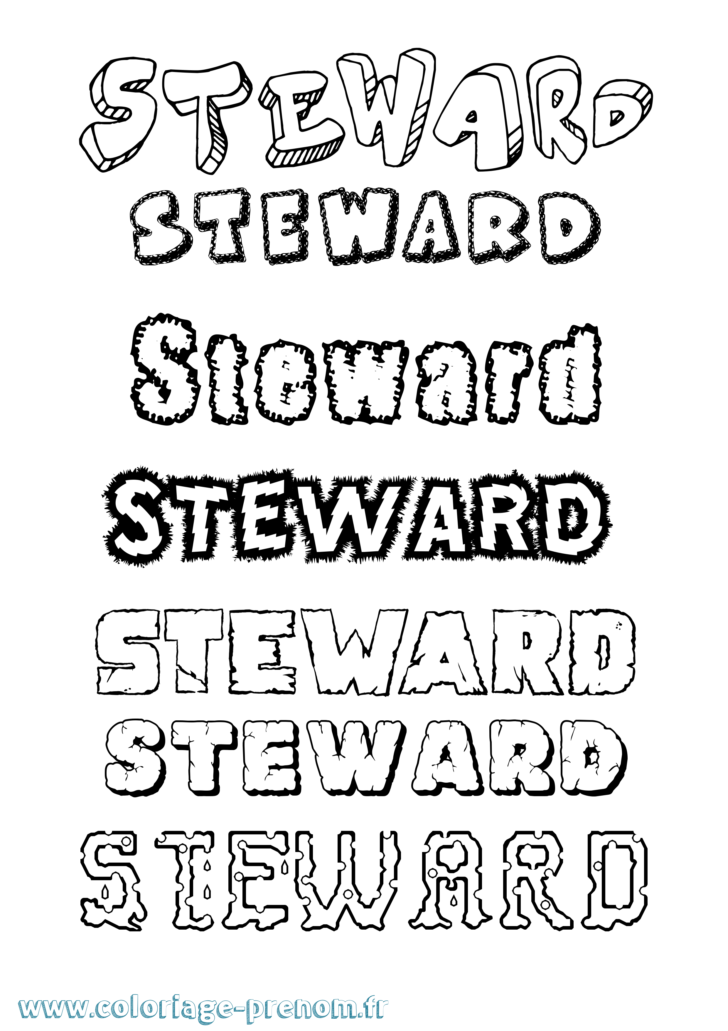Coloriage Steward Destructuré Coloriage prénom Steward Destructuré