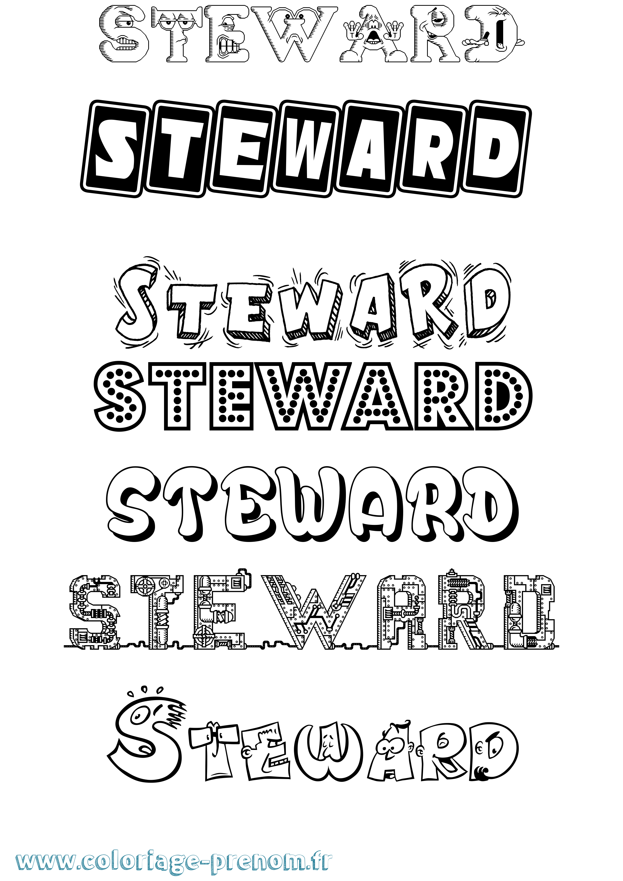 Coloriage Steward Fun Coloriage prénom Steward Fun