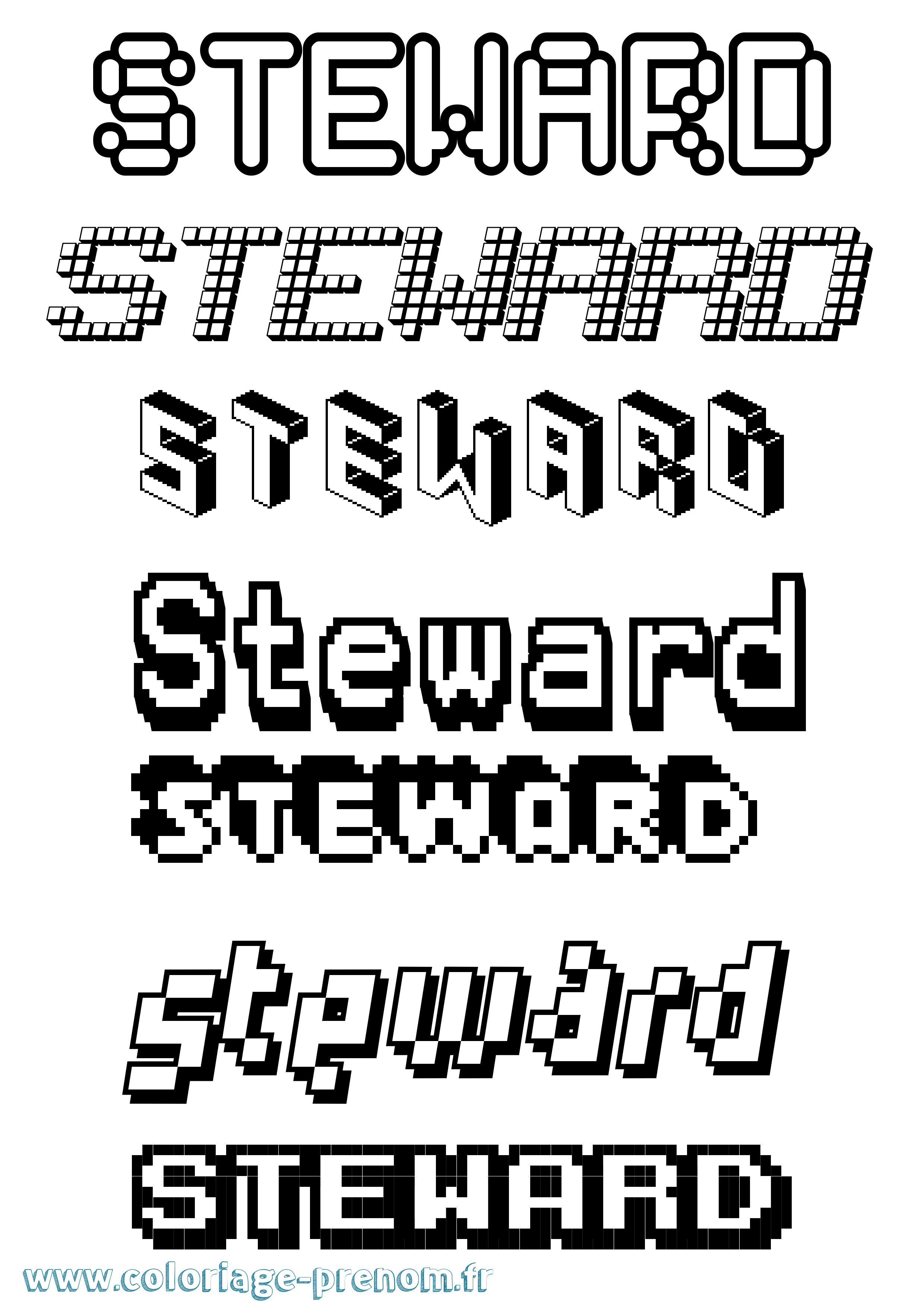 Coloriage Steward Pixel Coloriage prénom Steward Pixel