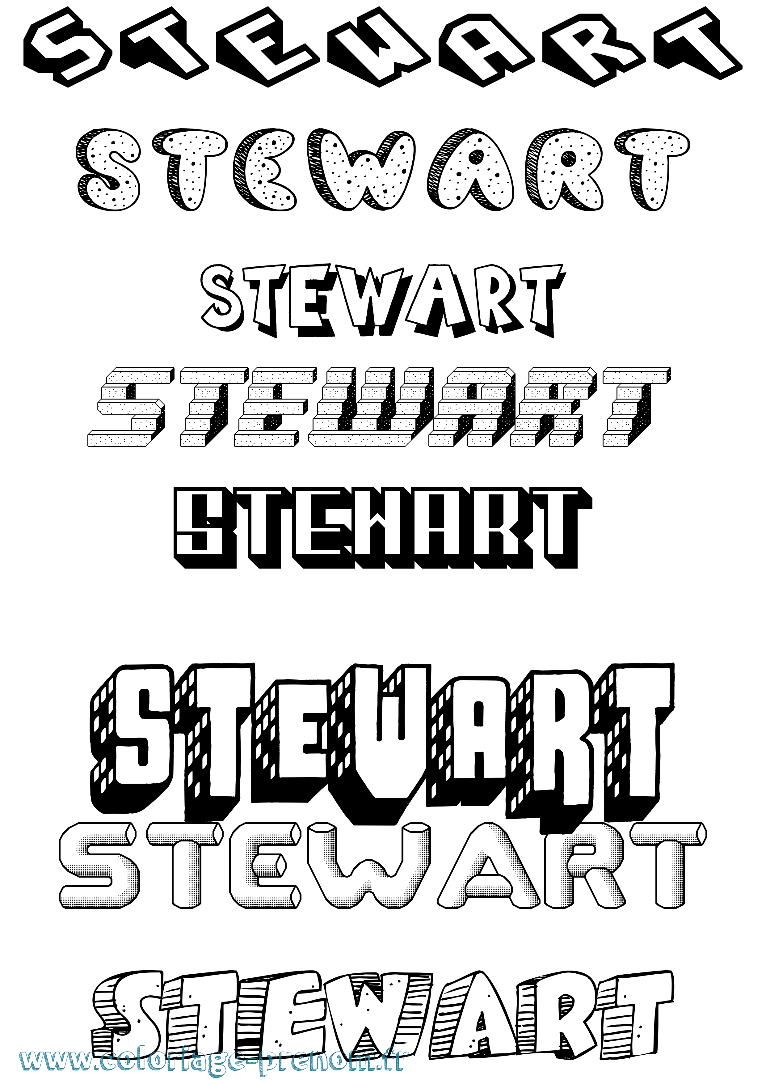 Coloriage Stewart Effet 3D Coloriage prénom Stewart Effet 3D