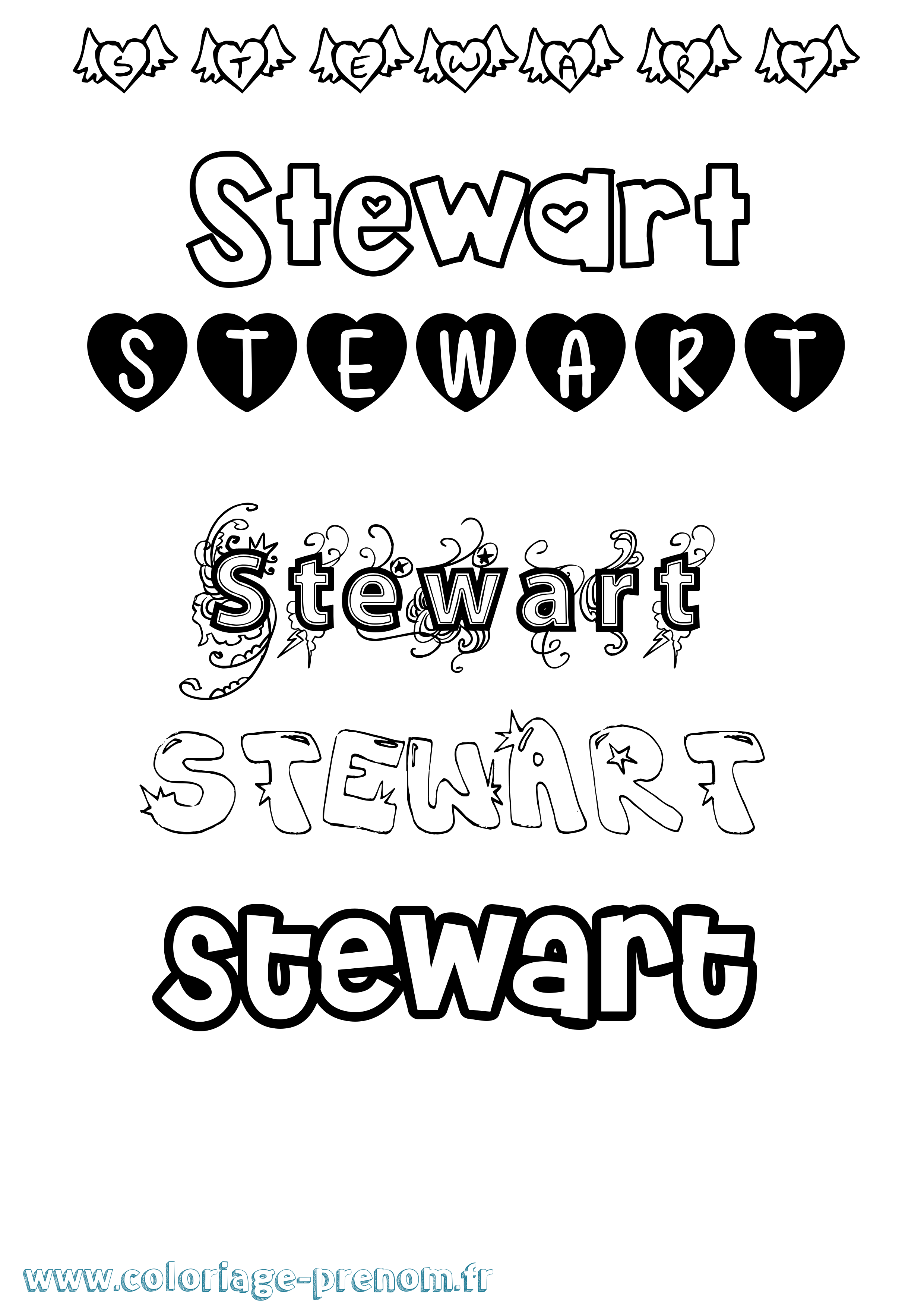 Coloriage Stewart Girly Coloriage prénom Stewart Girly