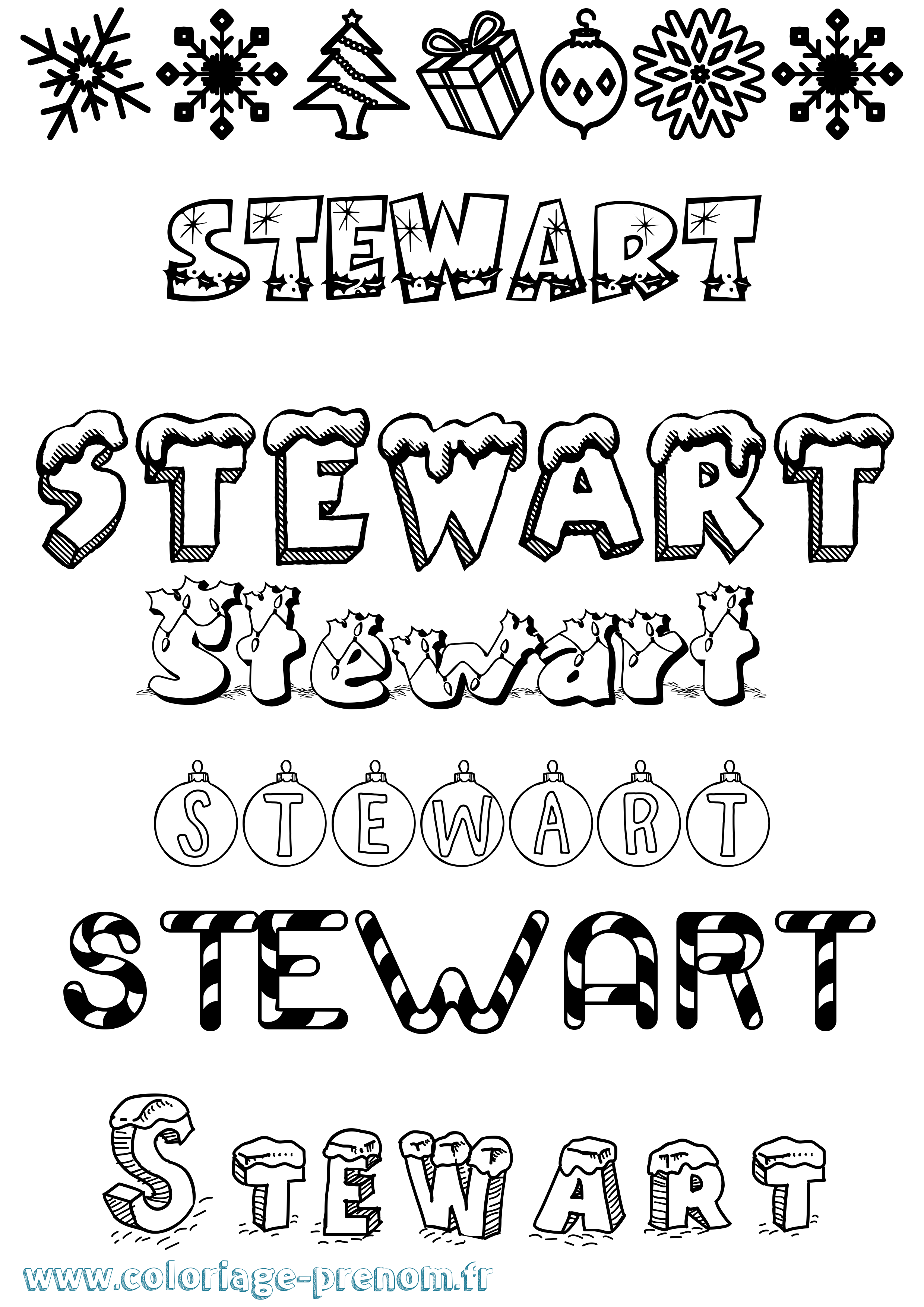 Coloriage Stewart Noël Coloriage prénom Stewart Noël