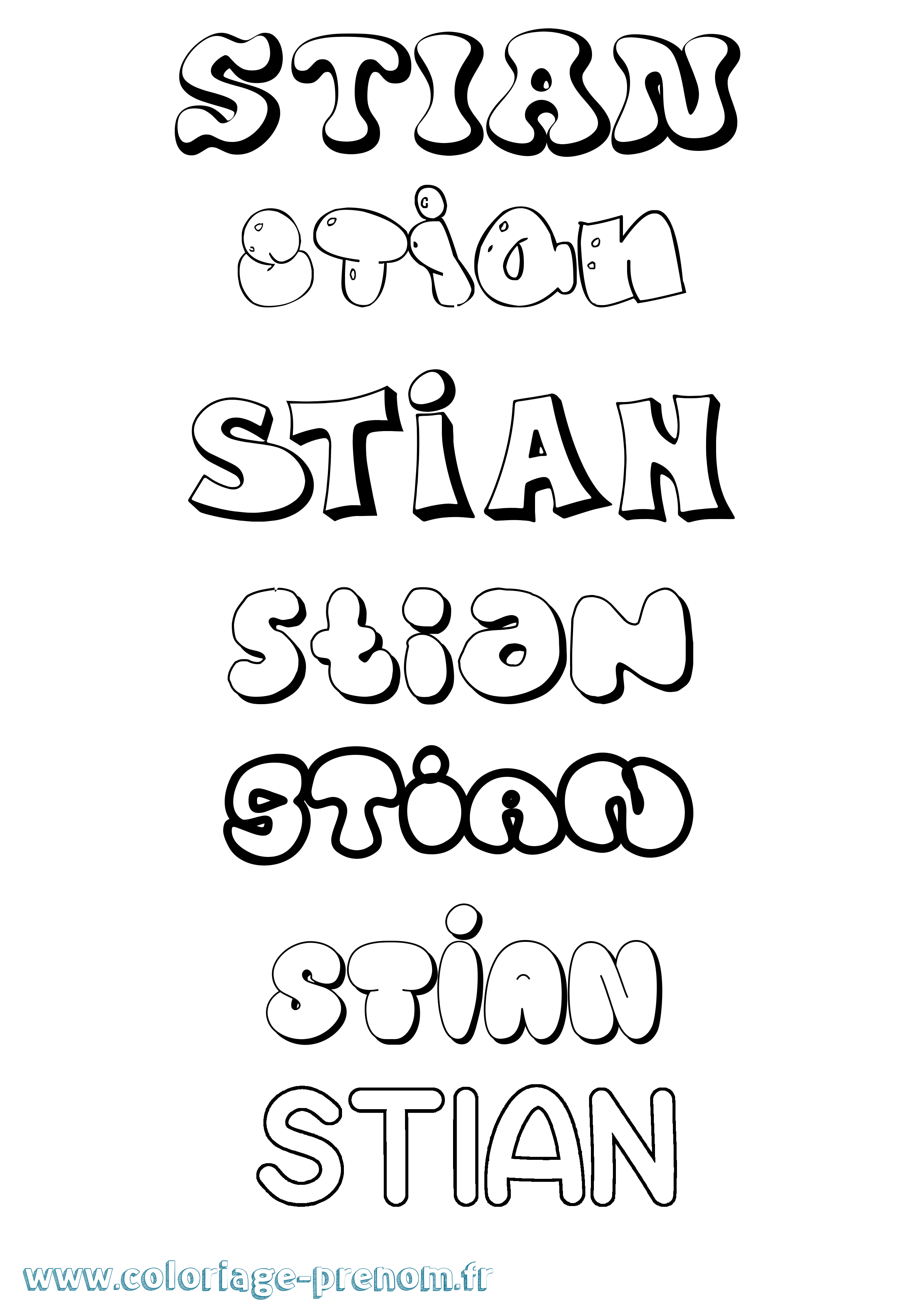 Coloriage Stian Bubble Coloriage prénom Stian Bubble