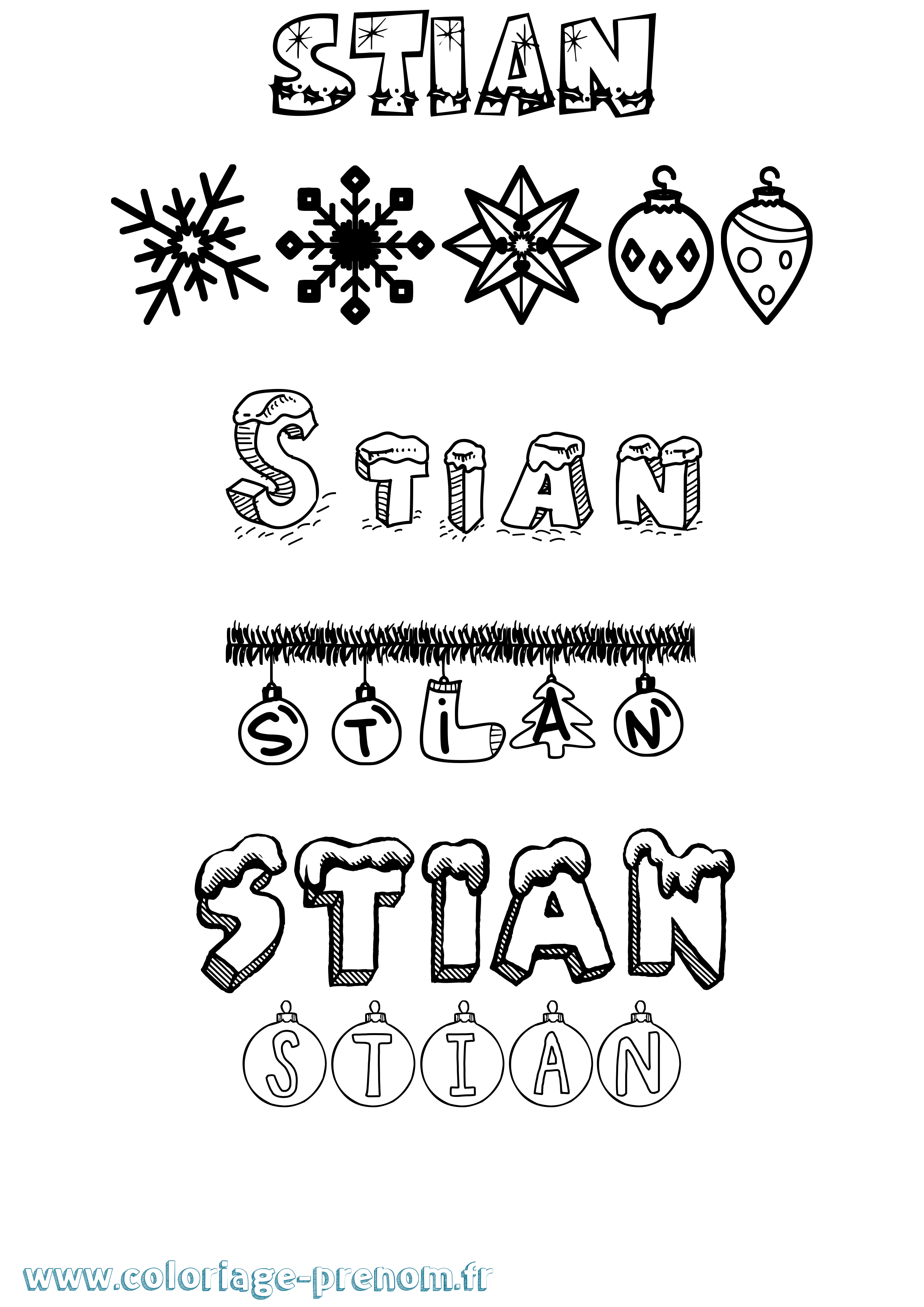 Coloriage Stian Noël Coloriage prénom Stian Noël