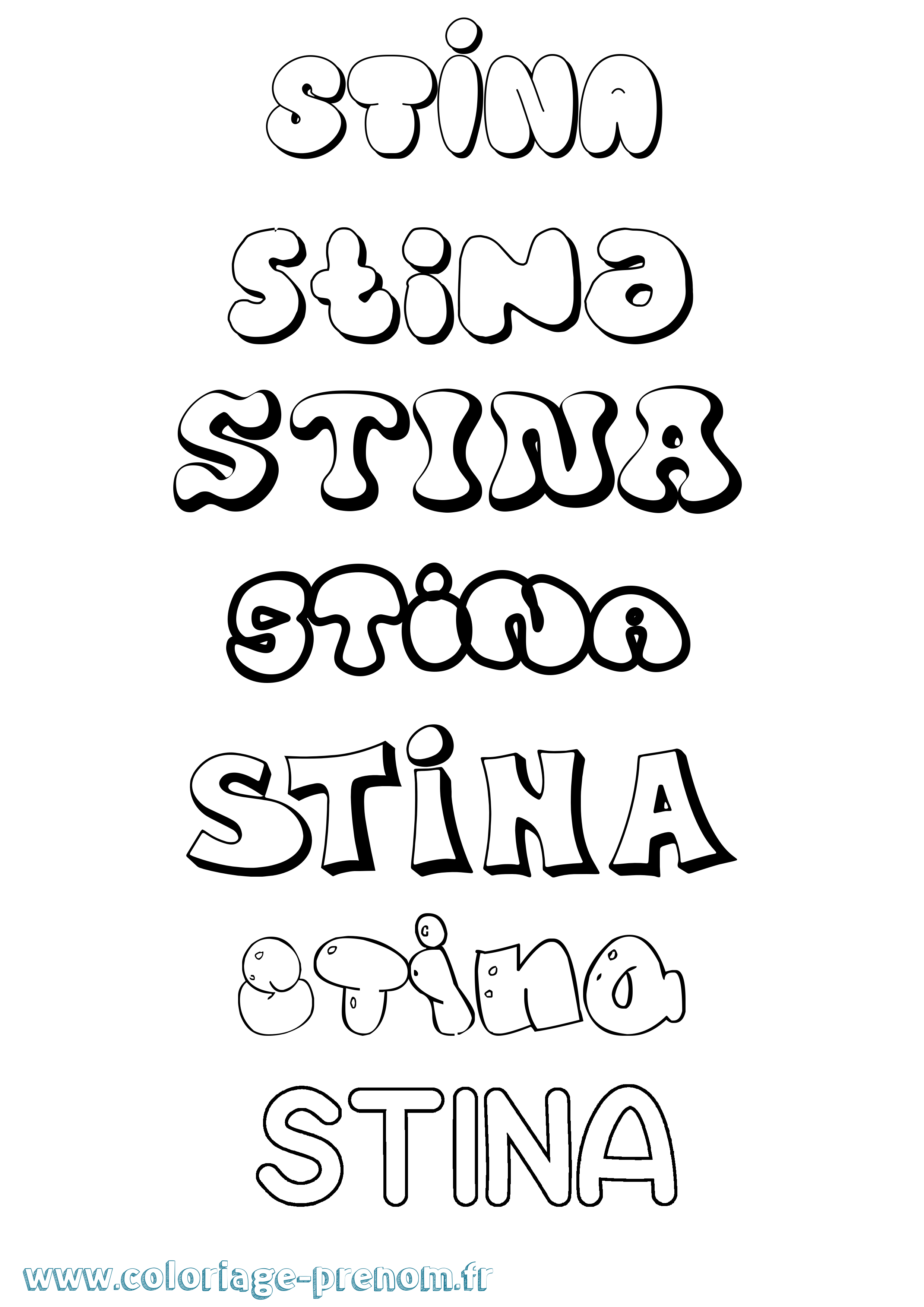 Coloriage Stina Bubble Coloriage prénom Stina Bubble